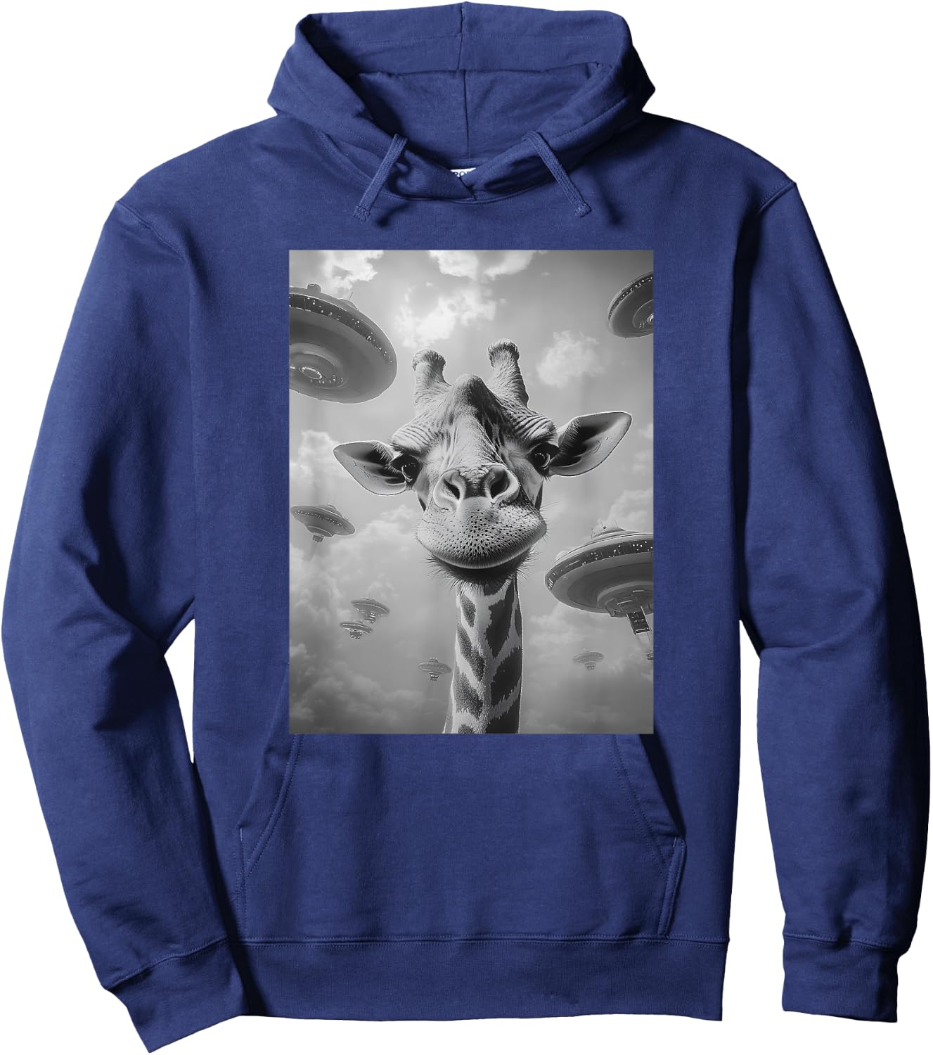 Funny Graphic Giraffe Selfi with UFOs Meme Hoodie - Hoodie | Navy