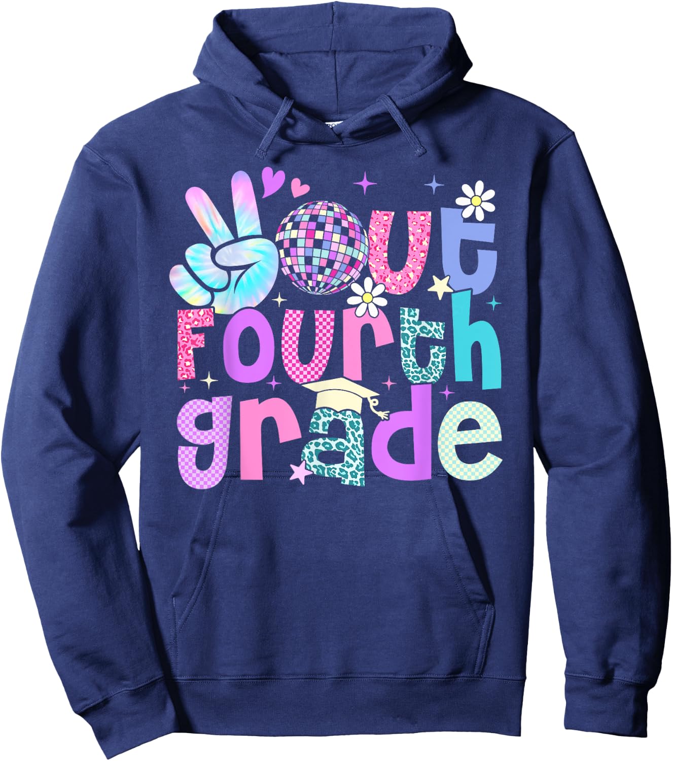 Peace Out Fourth Grade Last Day Of 4th Grade Leopard Hoodie - Hoodie | Navy