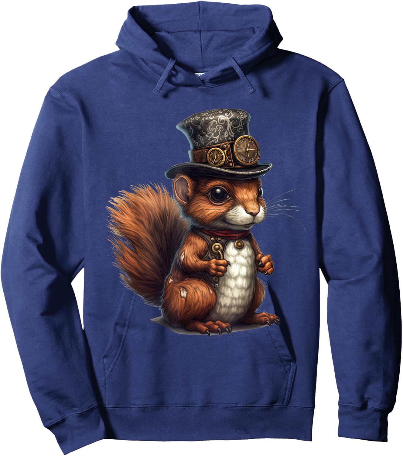 Squirrel in steampunk mechanical gear, vibrant squirrel Hoodie - Hoodie | Navy