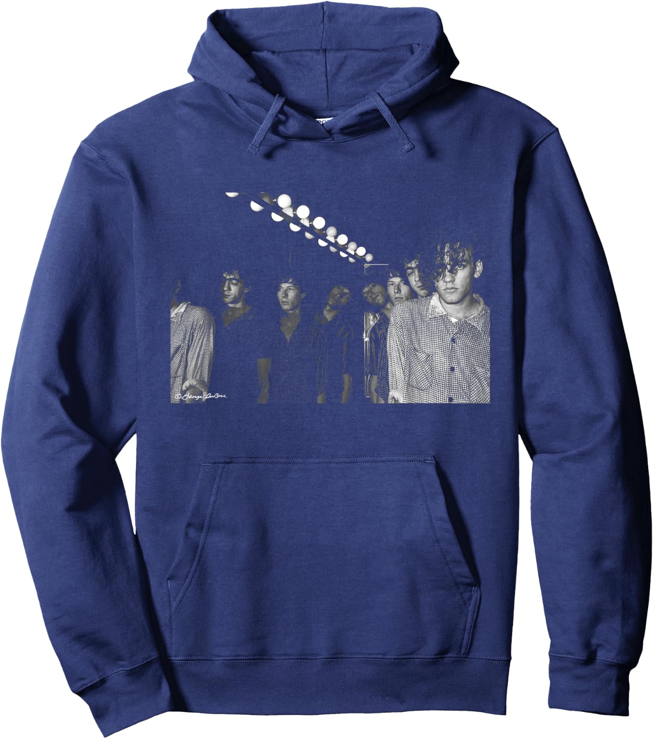 REM Band Photo , -Adults/Kids, Black, Small, Short Sleeve Hoodie - Hoodie | Navy