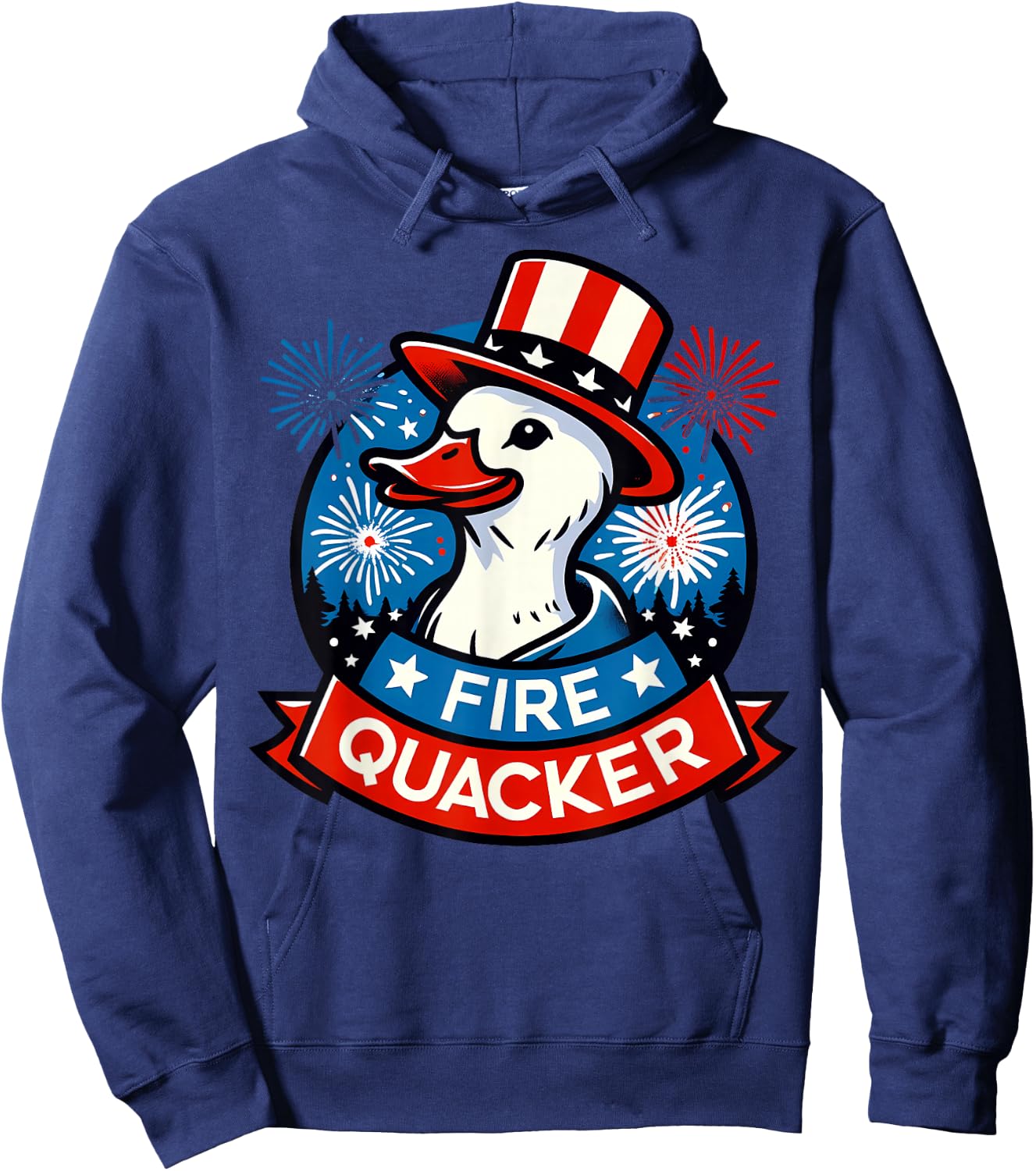 Fire Quacker Funny Fourth of July Duck Patriotic USA Hoodie - Hoodie | Navy