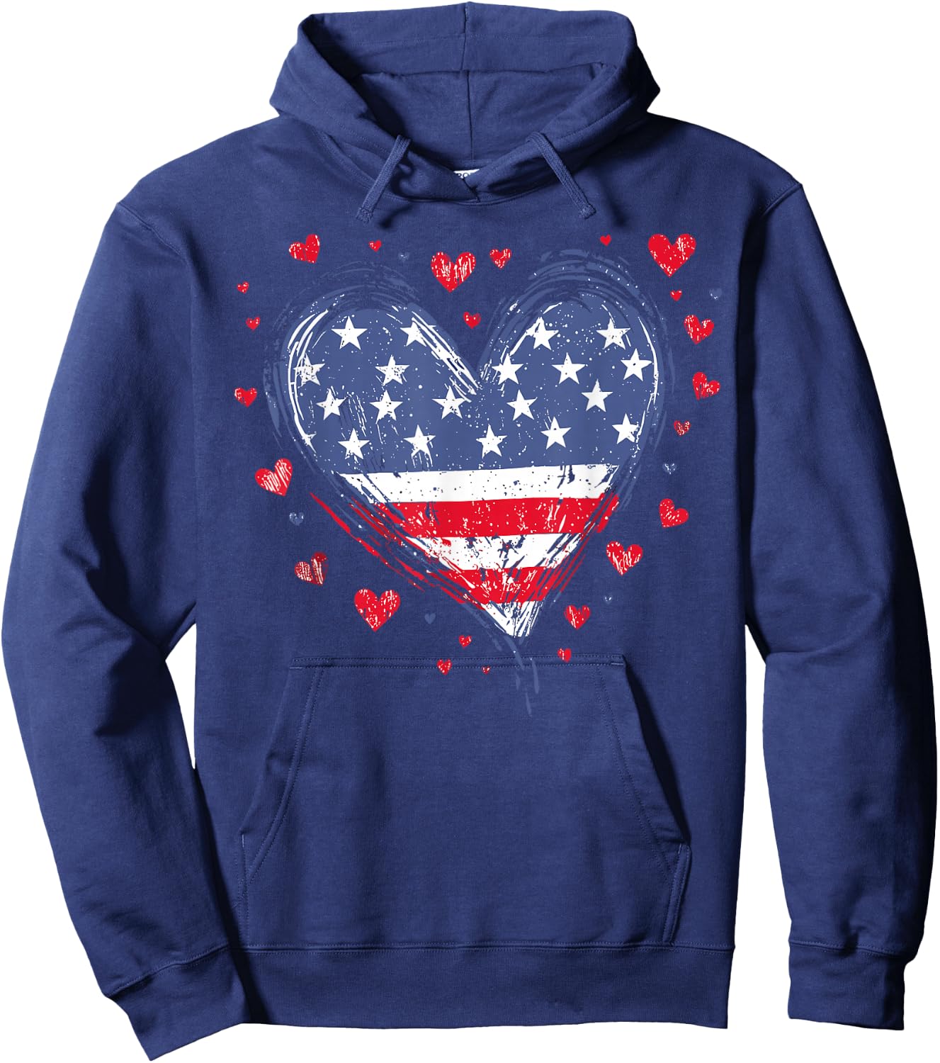 Cute American Flag Heart USA Patriotic 4th of July Hoodie - Hoodie | Navy