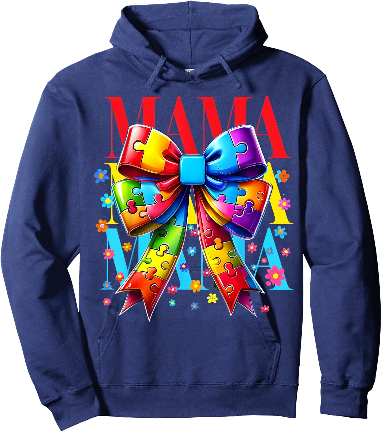 Autism Mom Puzzle Piece Coquette Bow Ribbon Autism Mama Kids Hoodie - Hoodie | Navy