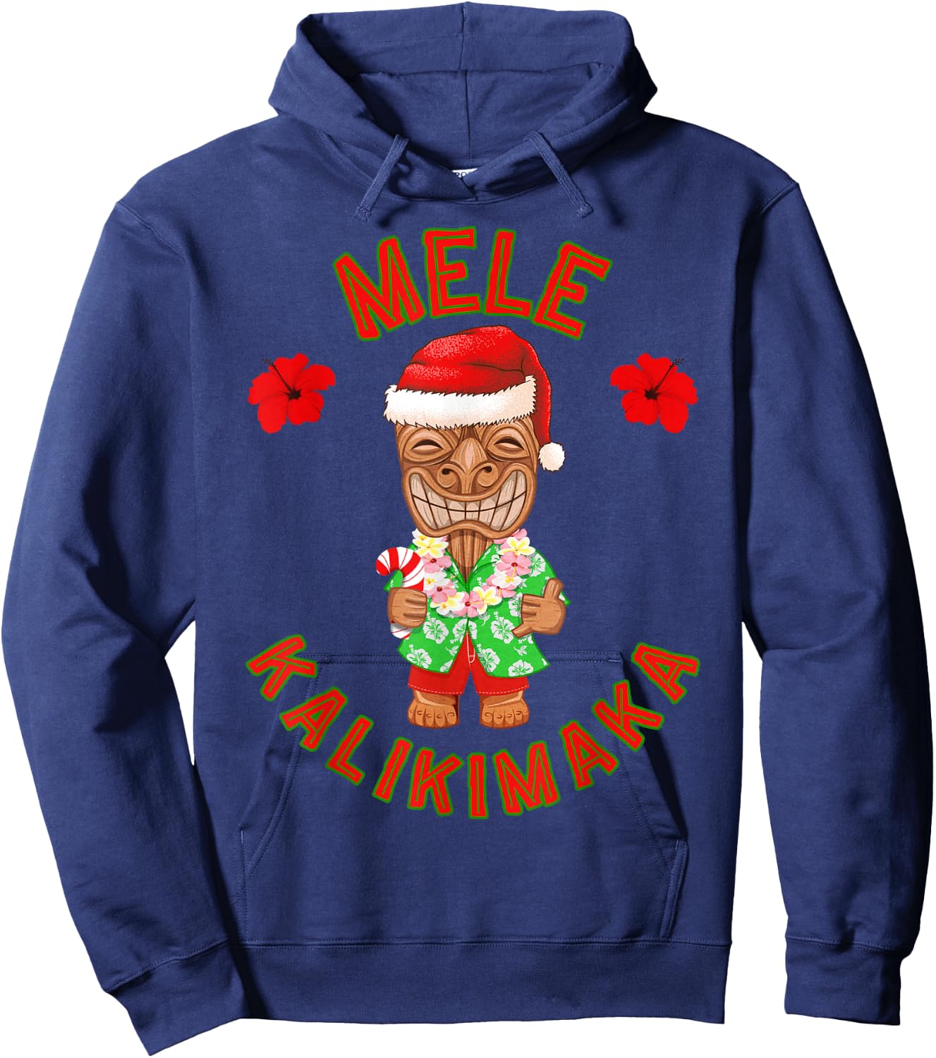 Funny Hawaiian Tiki Santa Merry Christmas Mele Kalikimaka Hoodie - Hoodie | Navy