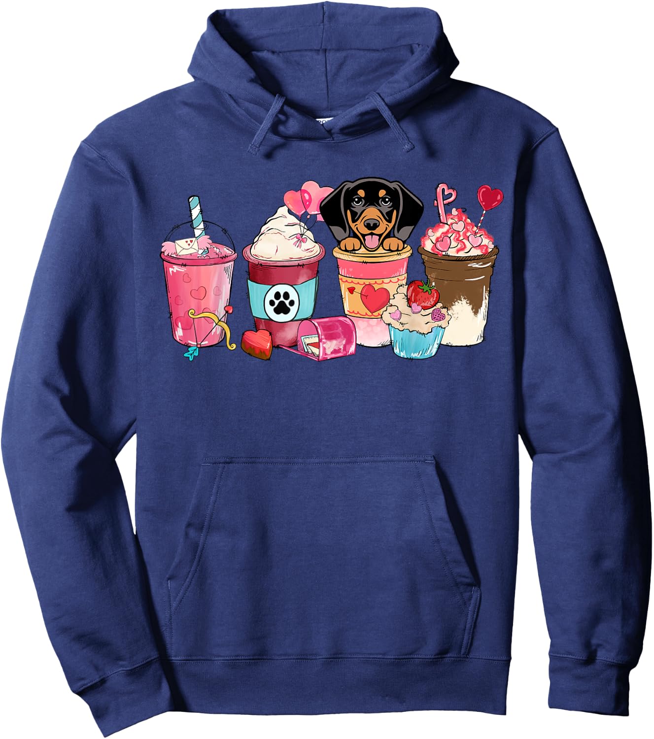 Dachshund Coffee Lover Dog Mom Valentines Day Doxie Weiner Hoodie - Hoodie | Navy