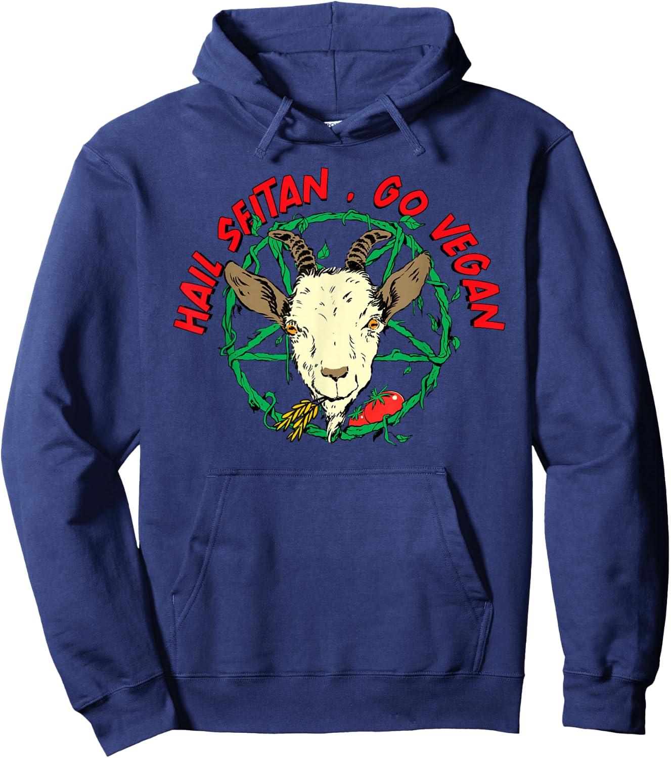 Hail Seitan Go Vegan Funny Vegan Goat Design for Vegans Hoodie - Hoodie | Navy
