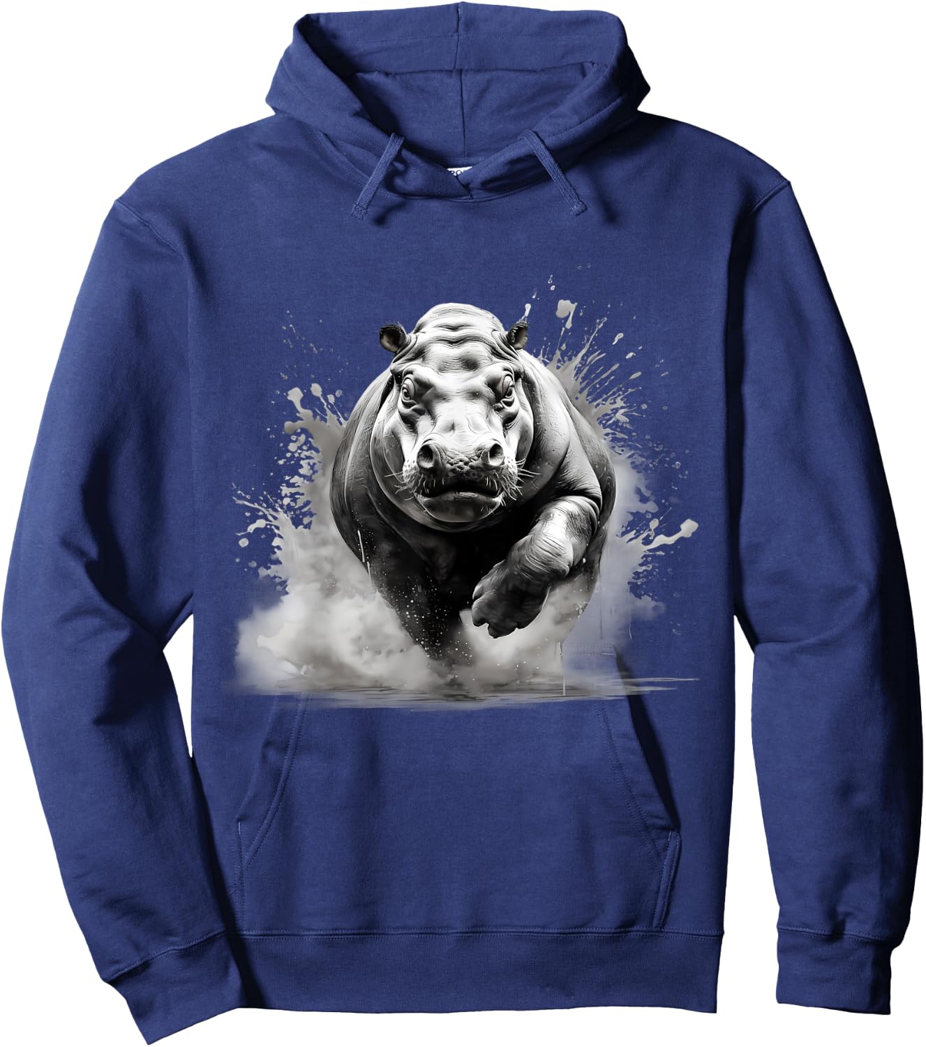 Hippo Portrait Drawing Nature Animal Art Hippopotamus Splash Hoodie - Hoodie | Navy