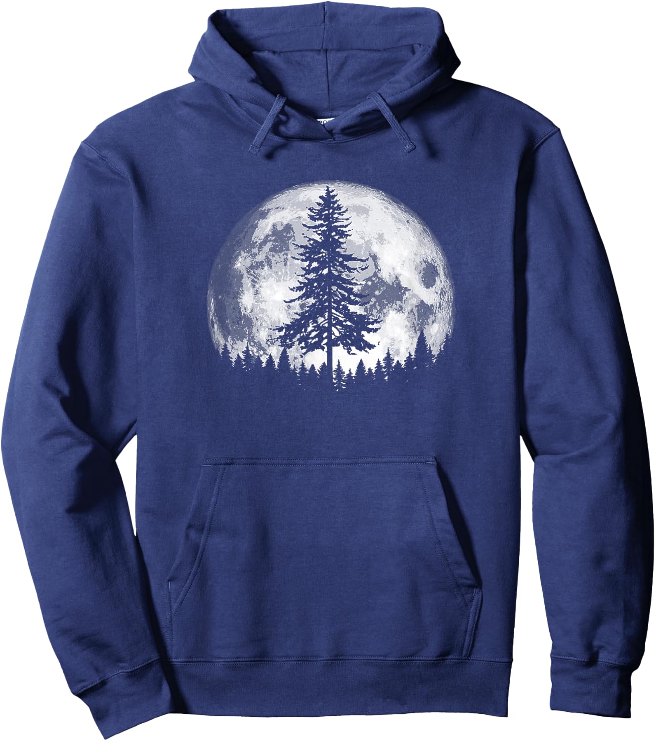 Retro Full Moon & Minimalist Pine Tree Vintage Graphic Hoodie - Hoodie | Navy
