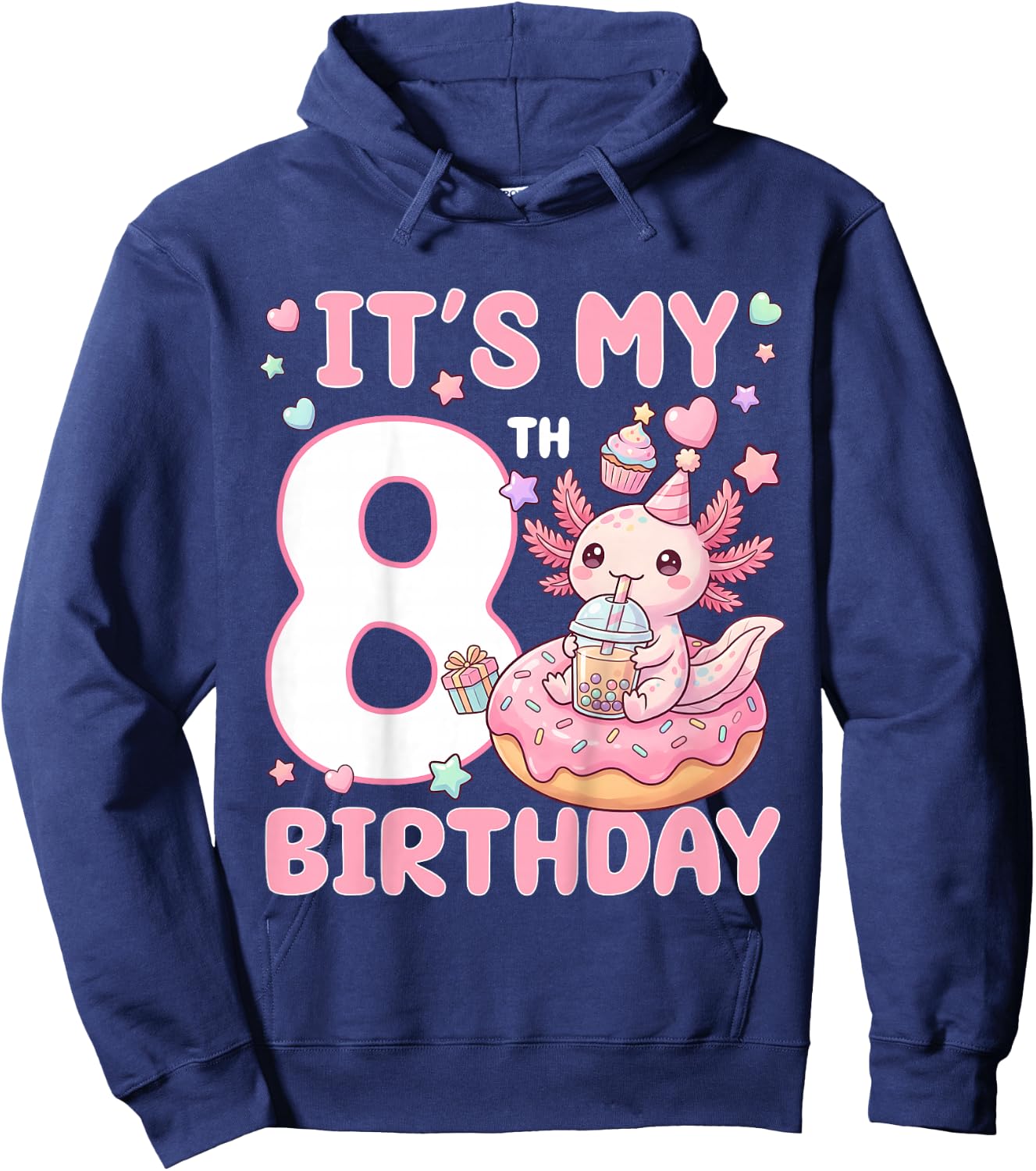 It's My 8th Birthday Axolotl Bubble Boba Tea Anime 8 Years Hoodie - Hoodie | Navy