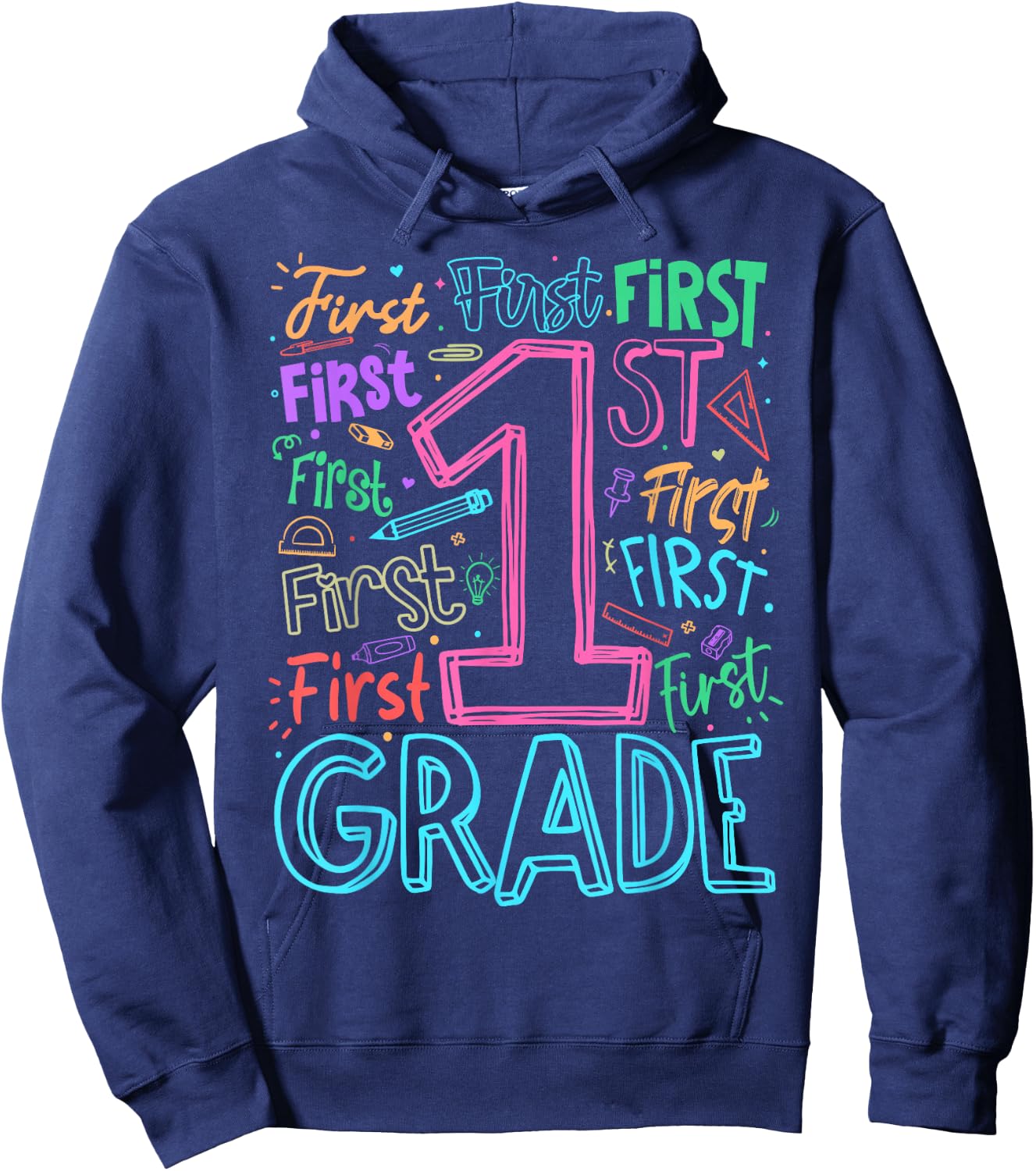 1st Grade Typography Team First Grade Teacher Back to School Hoodie - Hoodie | Navy