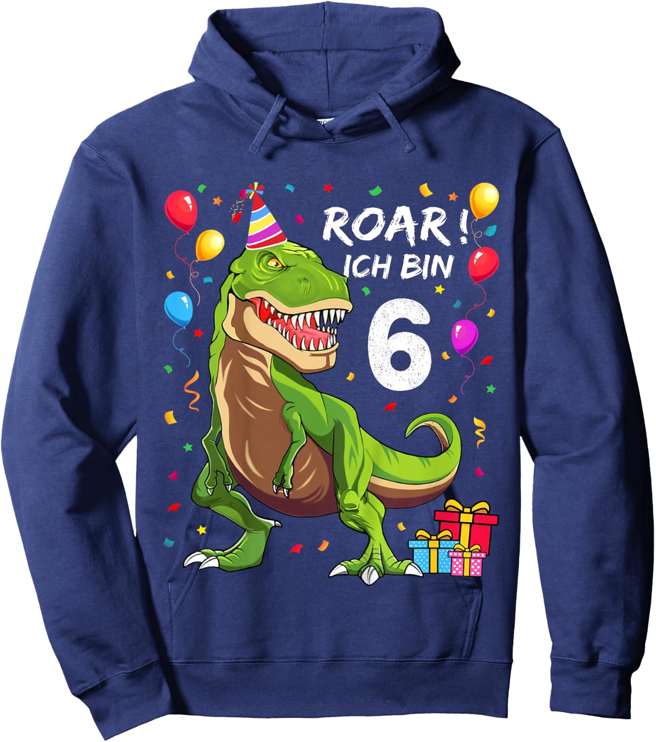 Children's Birthday Shirt 6 Years Boy Dinosaur Dino Ich bin 6 , black Hoodie - Hoodie | Navy