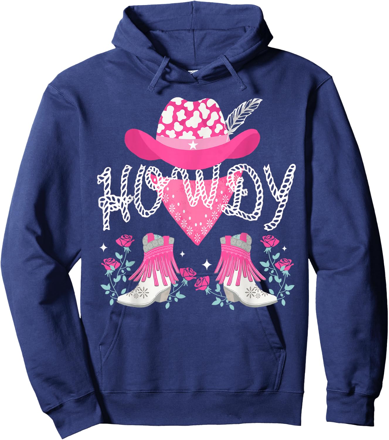 Howdy Pink Cowboy Hat Boots Country Western Rodeo Hoodie - Hoodie | Navy