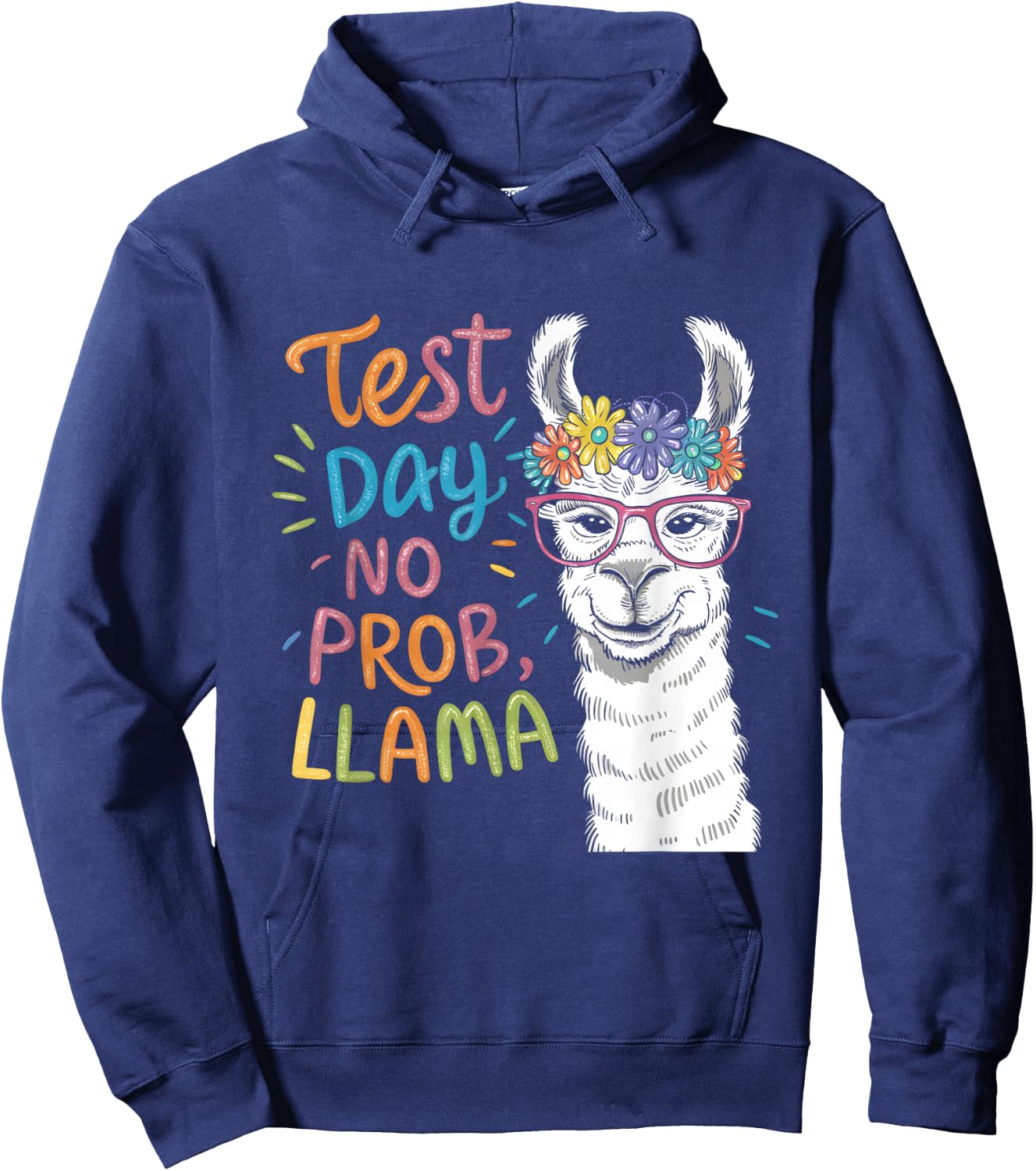 Test Day No Problem Llama Teacher Testing Day Girls Boys Hoodie - Hoodie | Navy