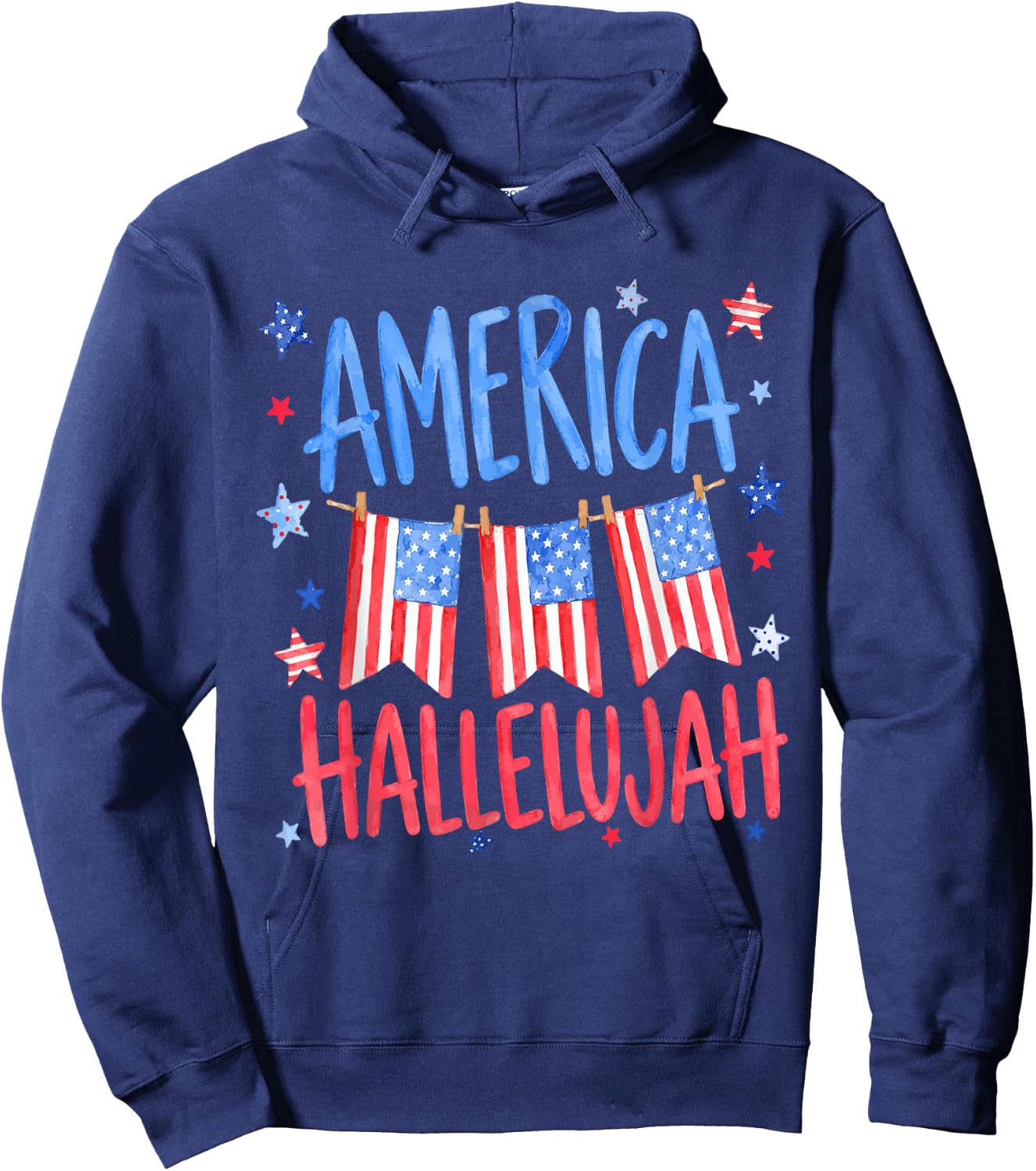 Vintage America Hallelujah US Flag Christian 4th of July Hoodie - Hoodie | Navy