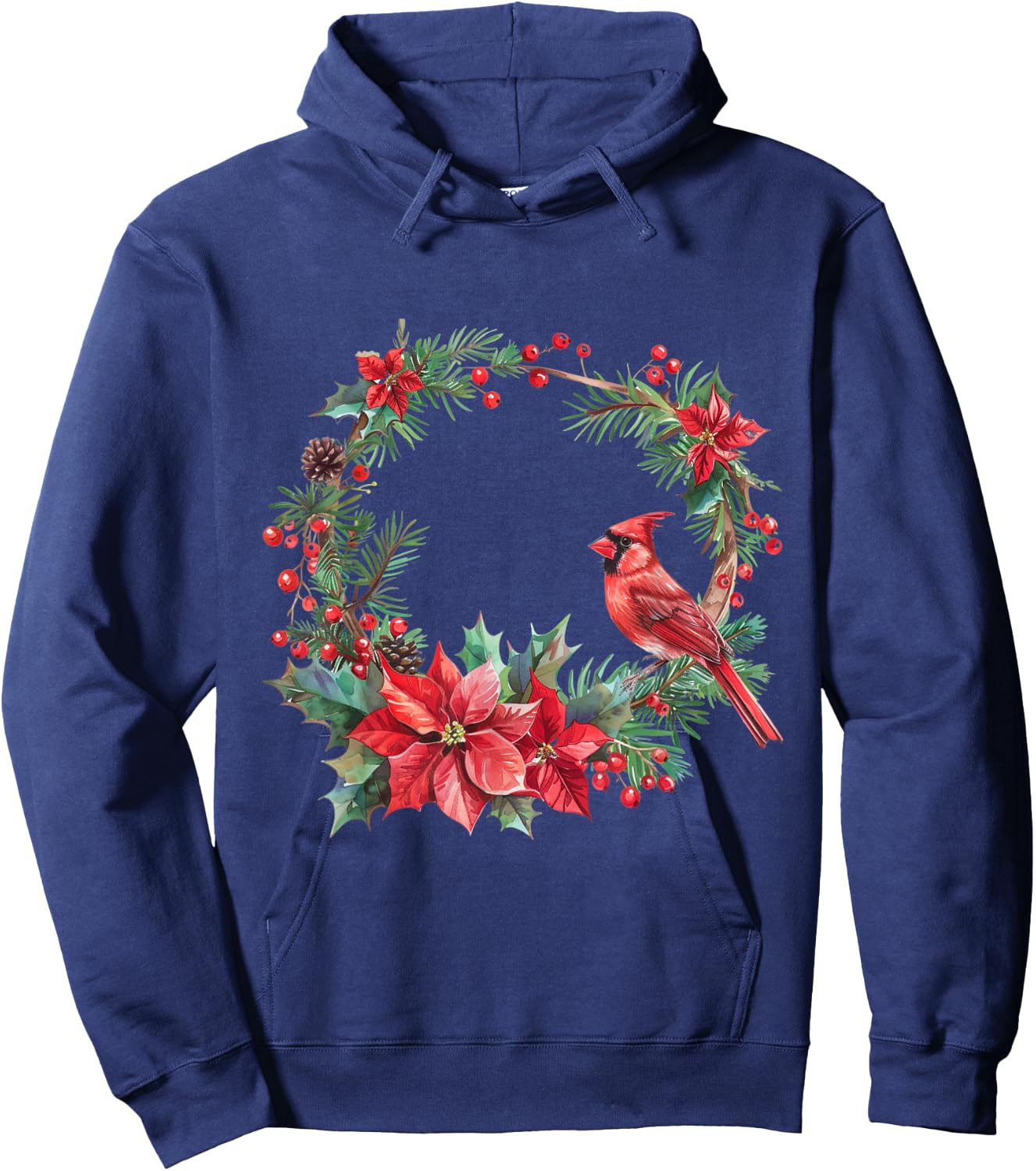 Red Cardinal Christmas Bird Merry Christmas Pajama Hoodie - Hoodie | Navy