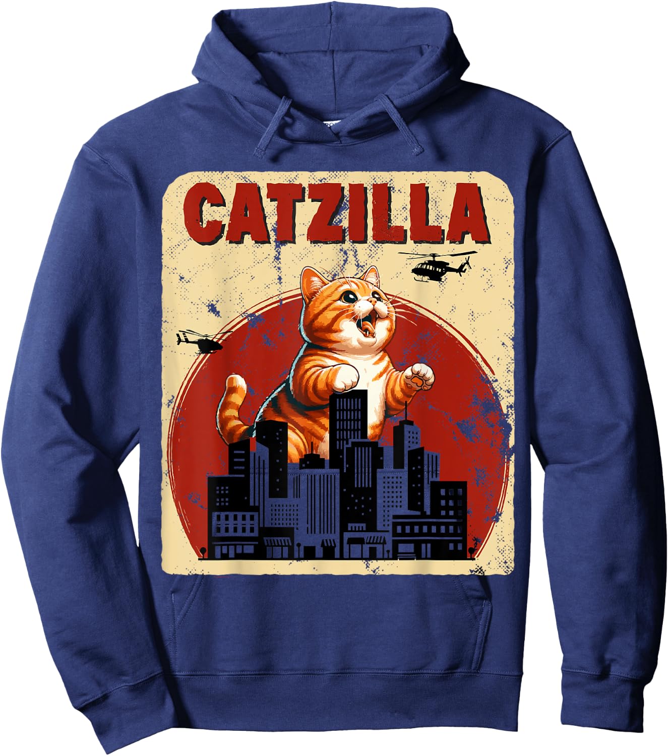 Catzilla Funny Giant Orange Tabby Cute Classic Japanese Film Hoodie - Hoodie | Navy