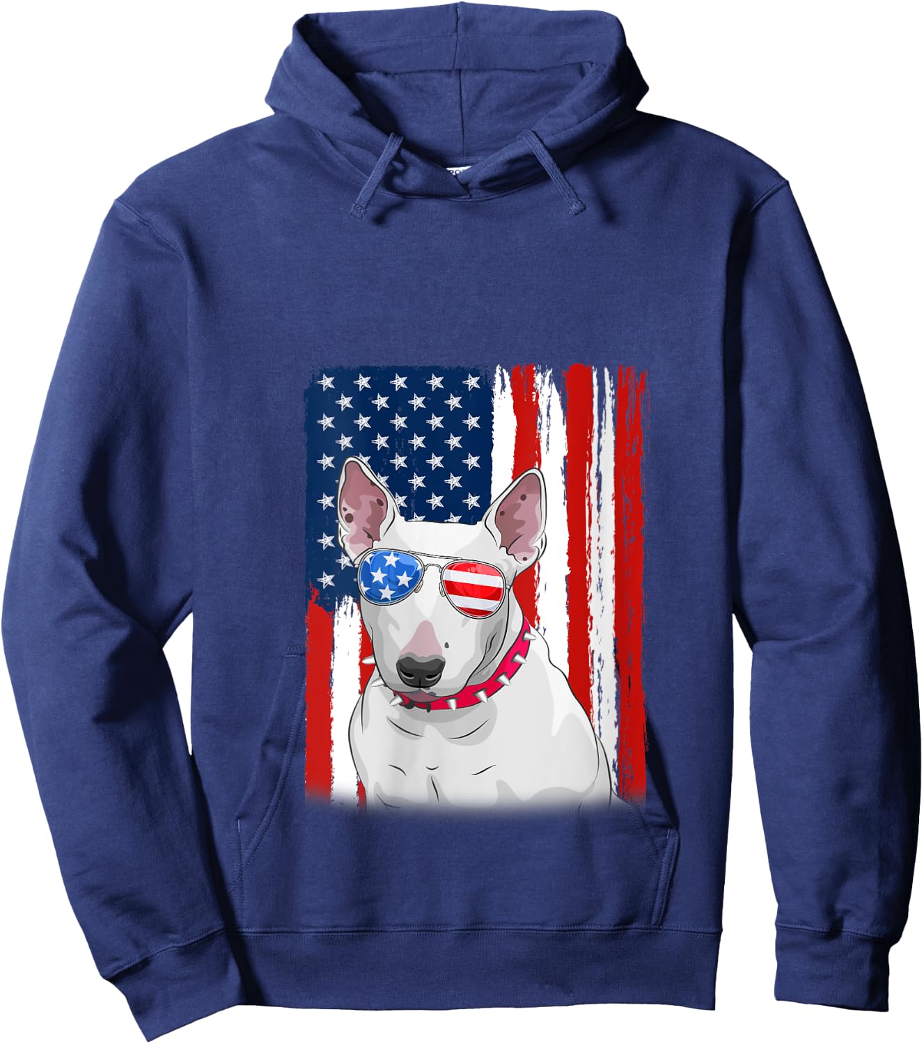 USA America Flag Bull Terrier Dog 4th of July Patriotic V-Neck Hoodie - Hoodie | Navy