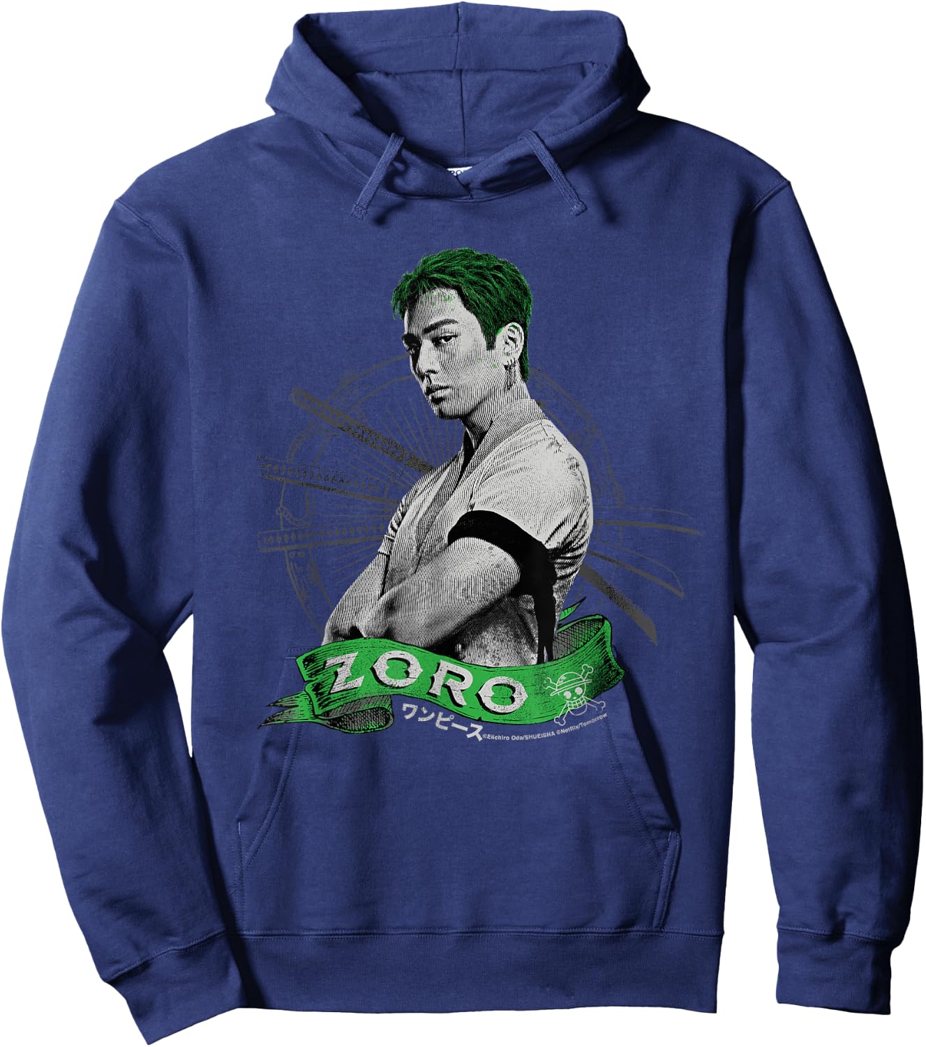 One Piece Roronoa Zoro Live Action Straw Hat Pirate Hunter , Black, S Hoodie - Hoodie | Navy