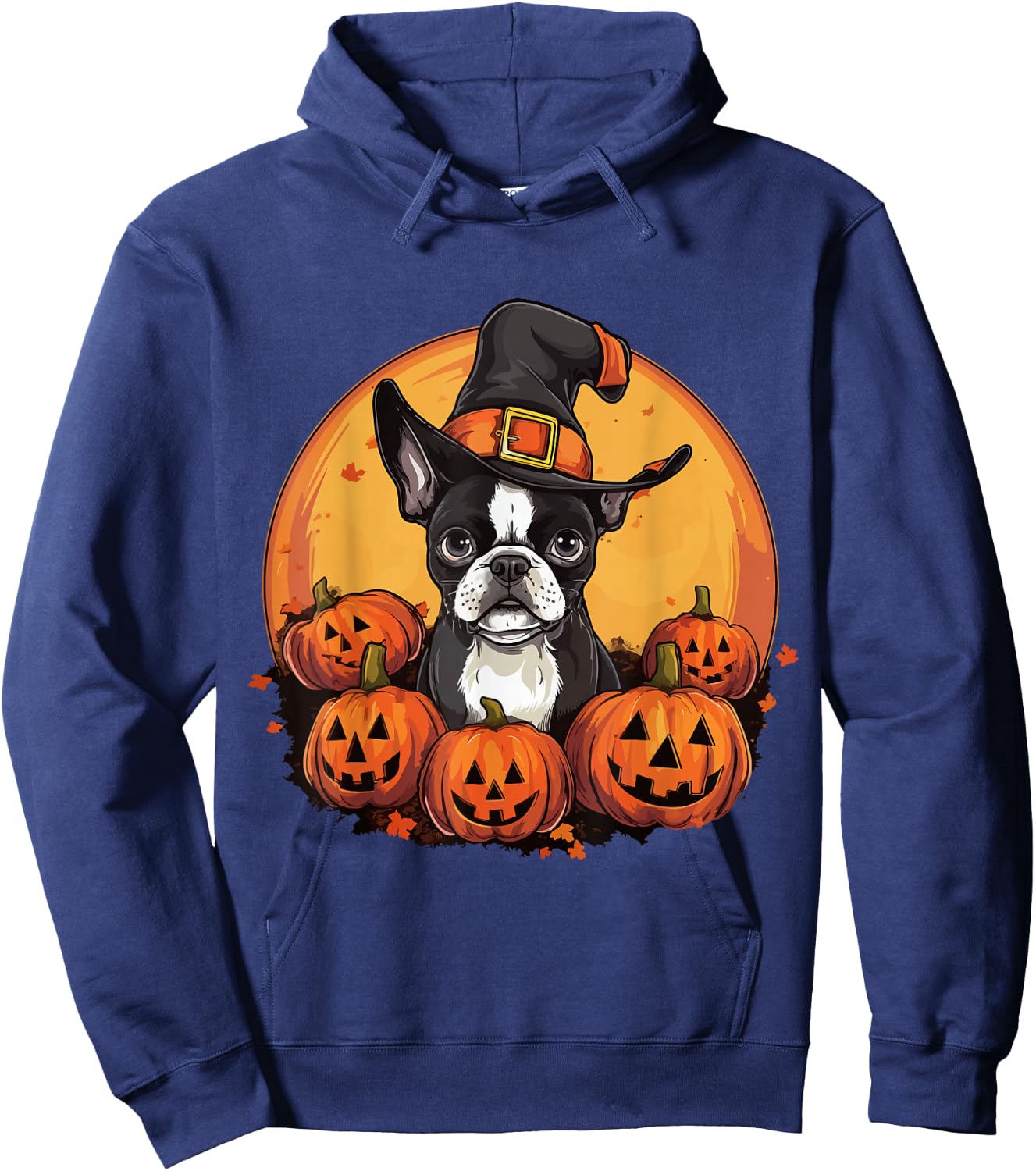 Boston Terrier Bostie Dog Breed Pet Halloween Pumpkins Hoodie - Hoodie | Navy