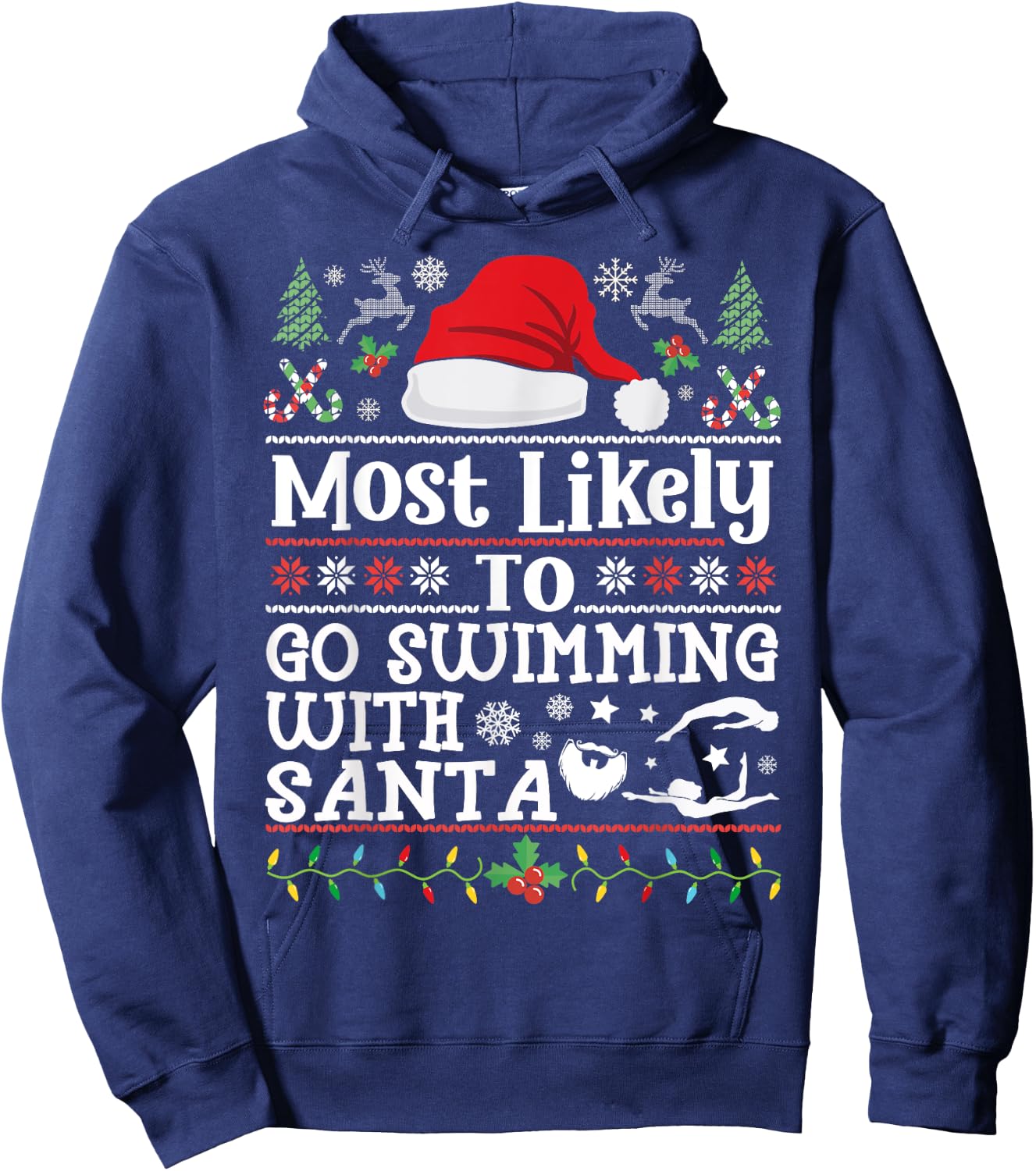 Most likely to go swimming with Santa Christmas swimmer Hoodie - Hoodie | Navy