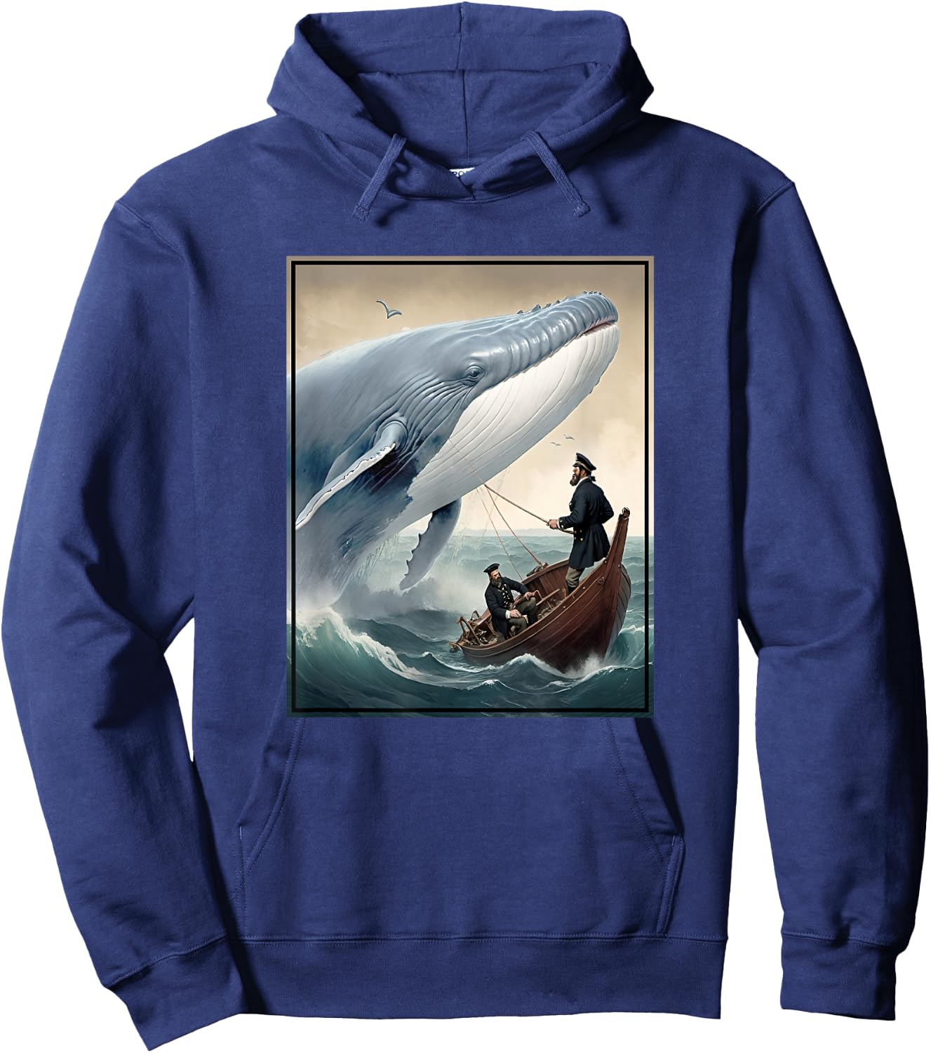 Captain Ahab and Moby Dick Final Battle Illustration Hoodie - Hoodie | Navy