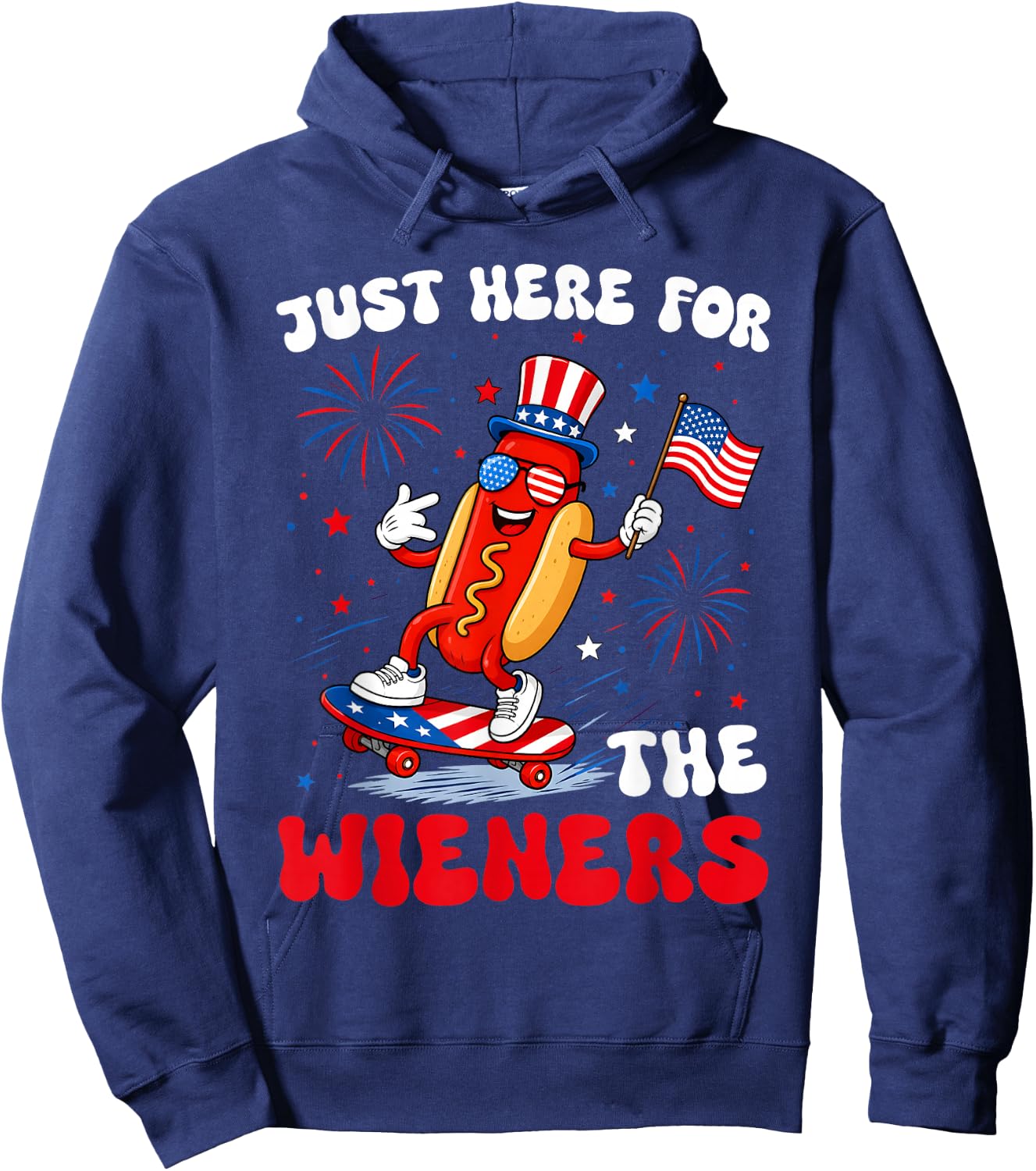 4th of July Just Here for The Wieners Hot Dog Men Women Kid Hoodie - Hoodie | Navy