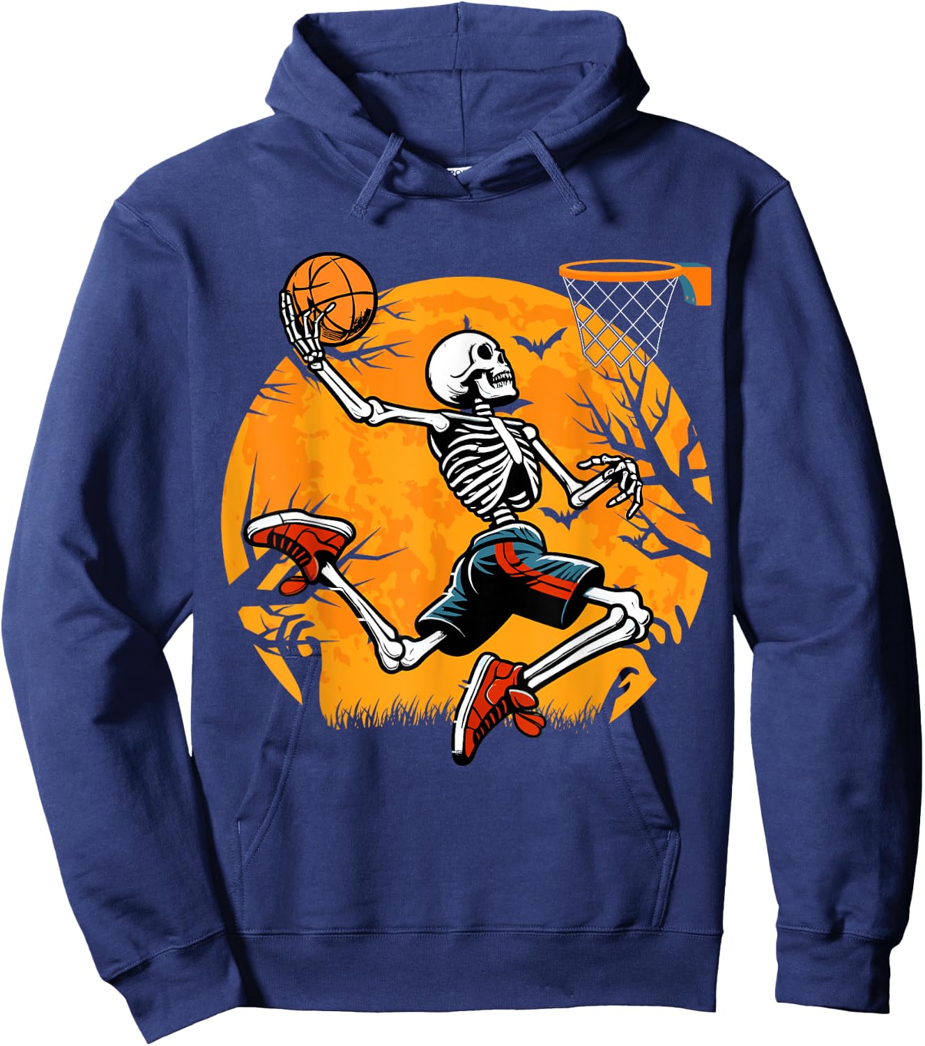 Basketball Skeleton Halloween Spooky Boys Basketball Player Hoodie - Hoodie | Navy