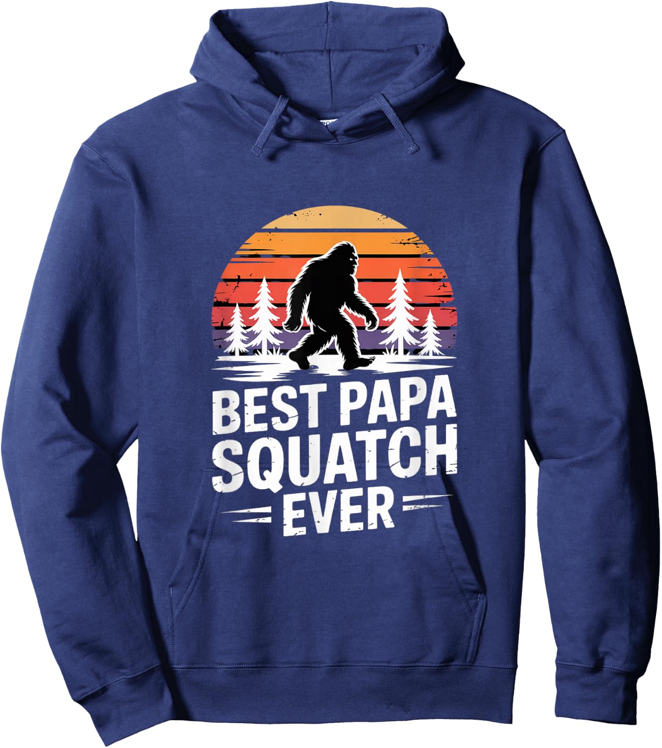 Funny Best Papa Squatch Ever Saying Retro Sunset Hoodie - Hoodie | Navy
