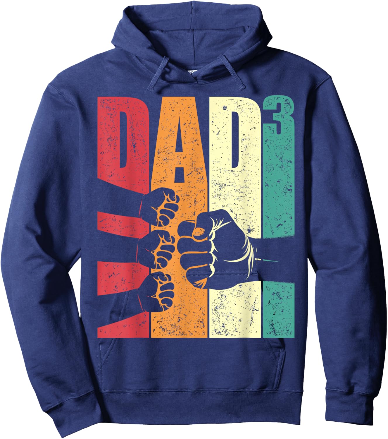 Dad Squared Retro Father of Three Kids Fist Bump Fathers Day Hoodie - Hoodie | Navy