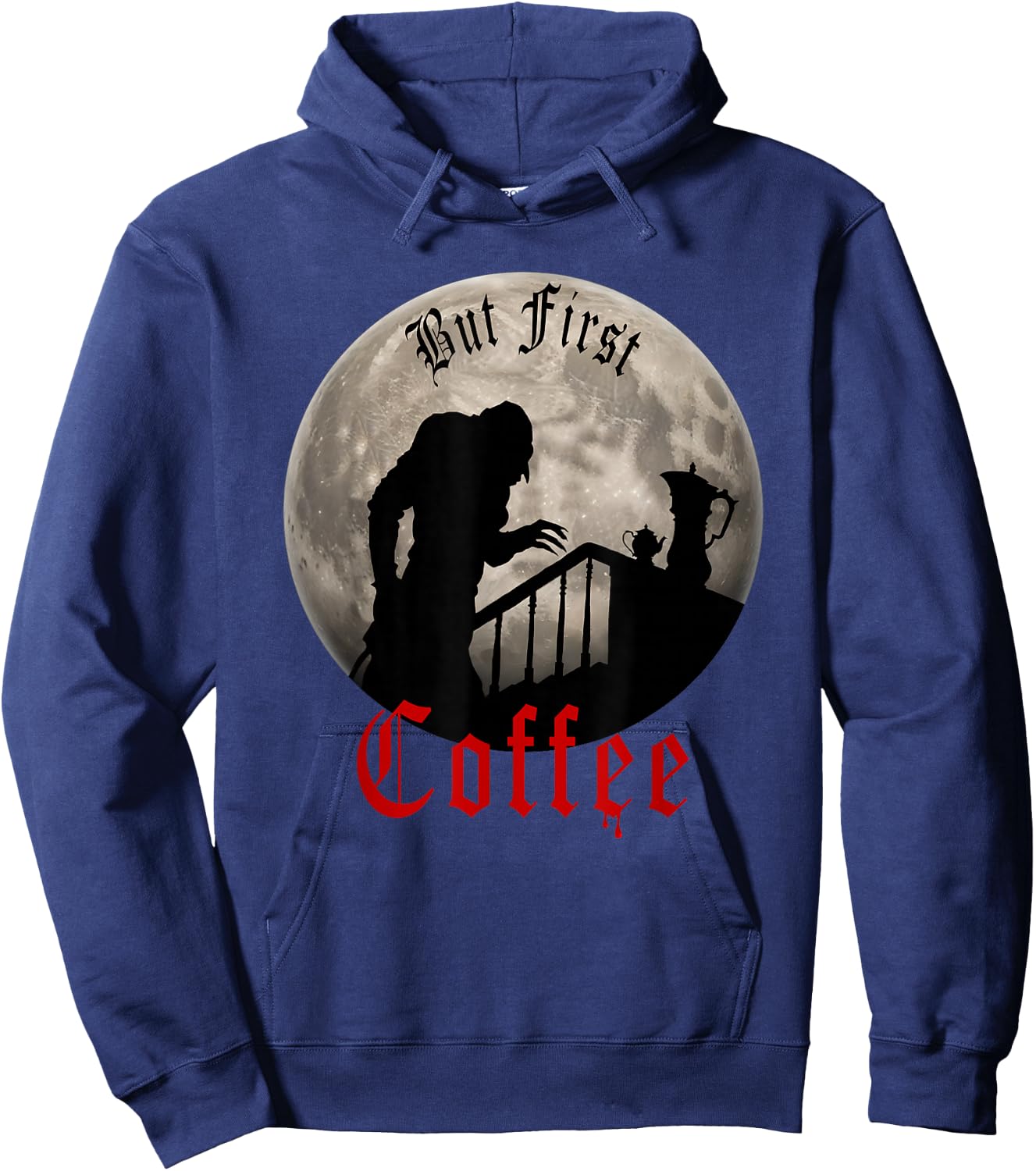 Lustiger Dracula Horror - But First Coffee Gothic Vampir Fans Hoodie - Hoodie | Navy