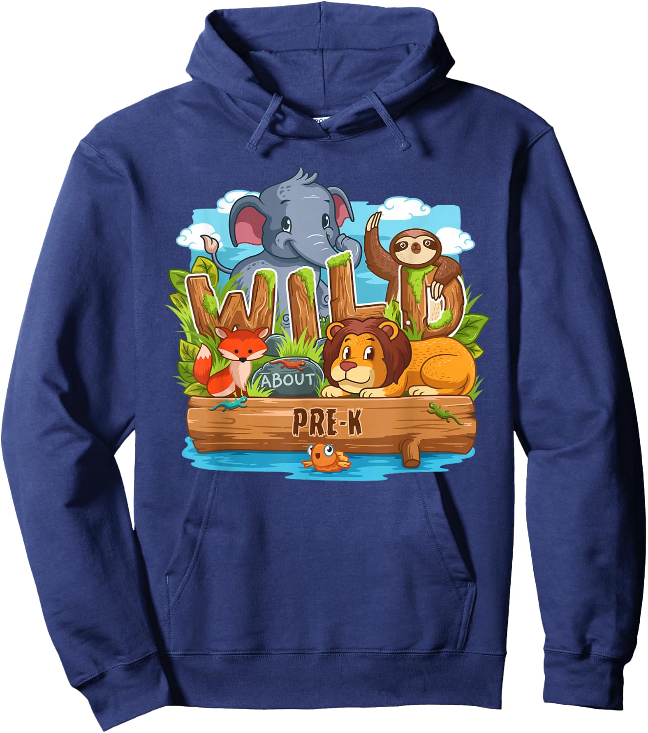 Wild About Pre-K Back To School Jungle Animals Gift Hoodie - Hoodie | Navy