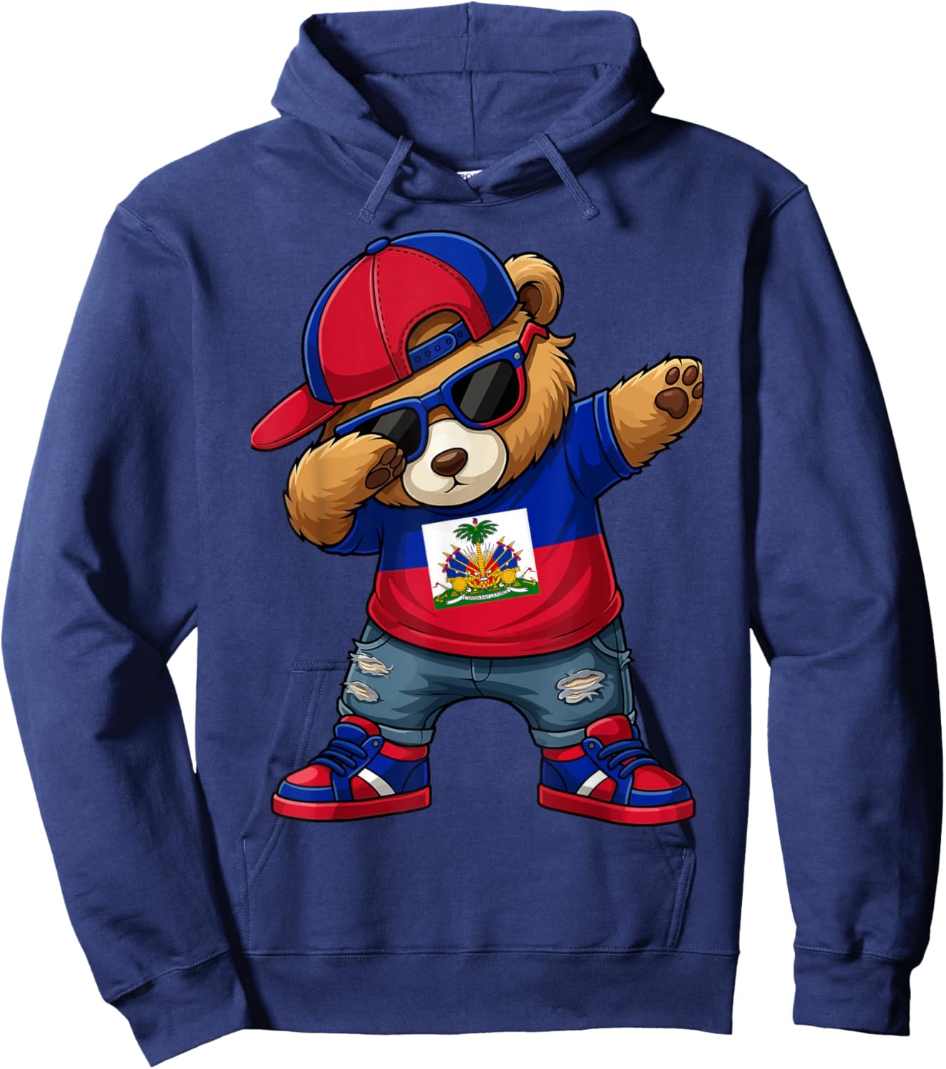 Ours Haïtien Patriotique Haïti Dab Garçons Enfants 2026 Hoodie - Hoodie | Navy