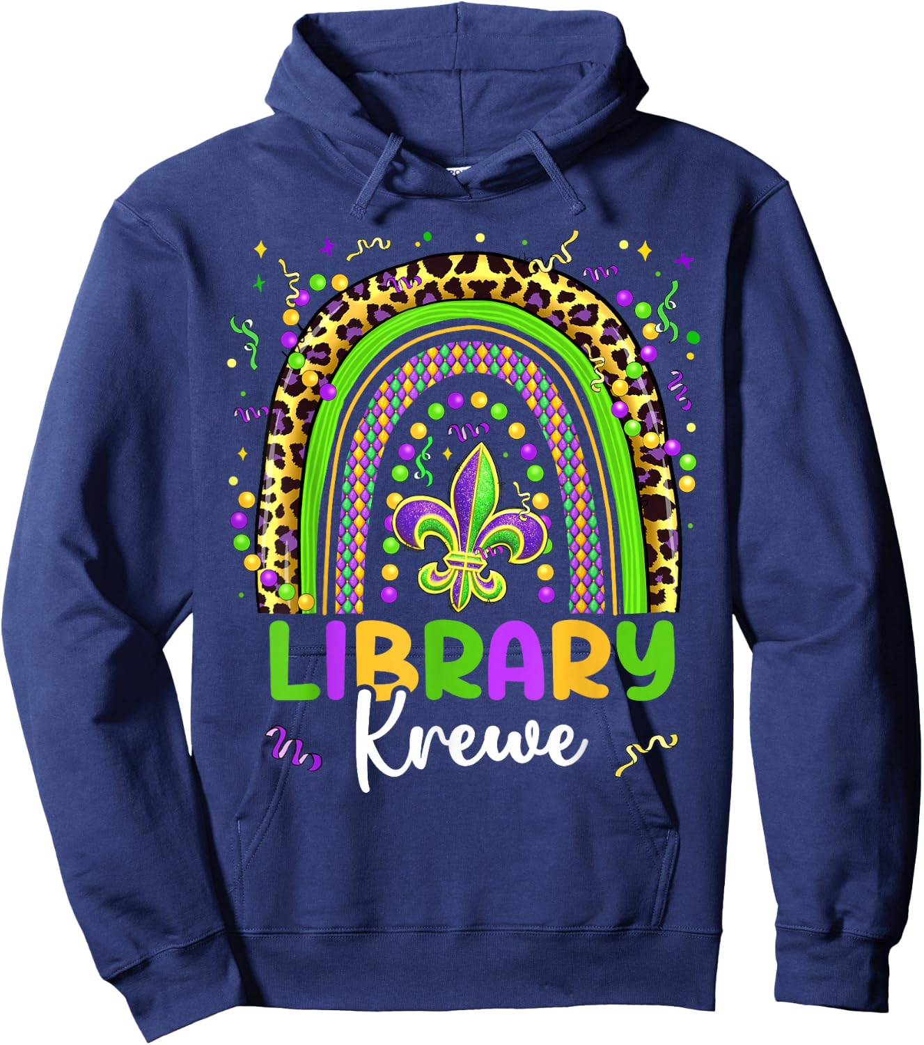 Mardi Gras Library Krewe Rainbow Librarian Parade Festival Hoodie - Hoodie | Navy