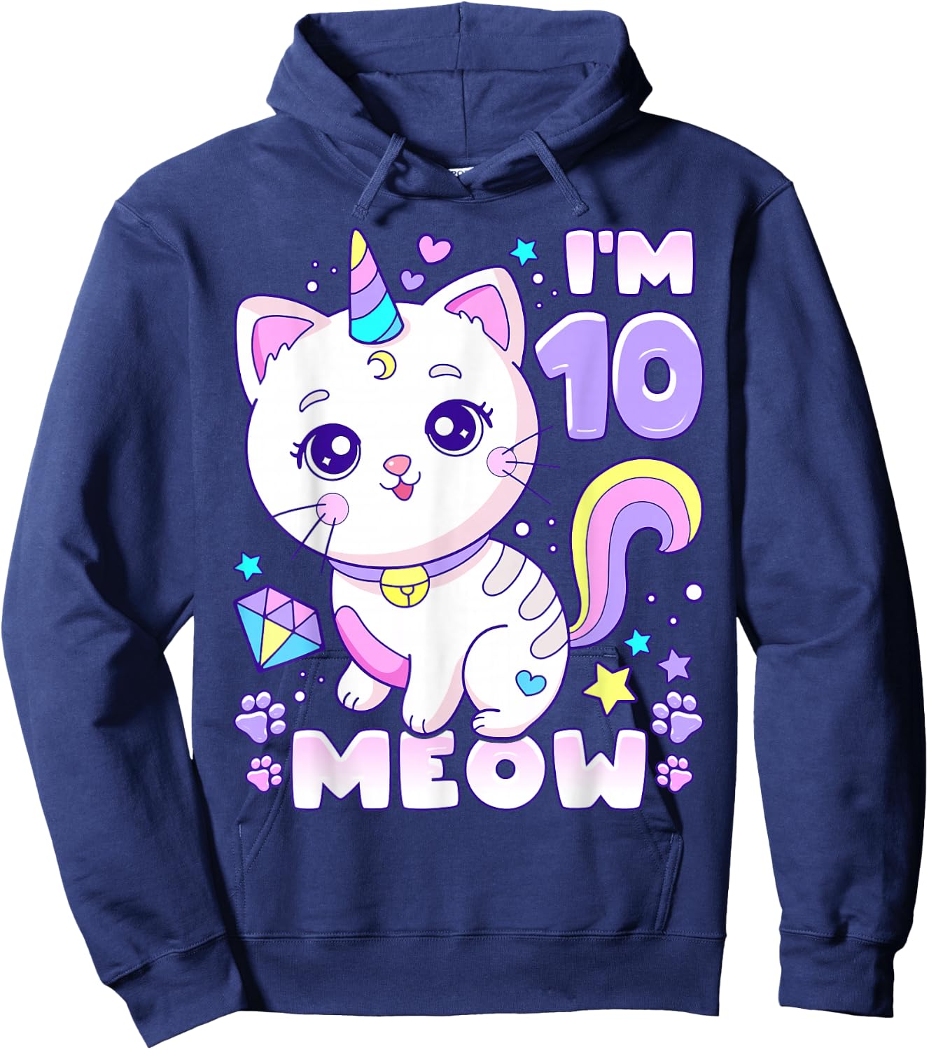 Birthday girl 10 years old, cat, unicorn, 10th birthday Hoodie - Hoodie | Navy