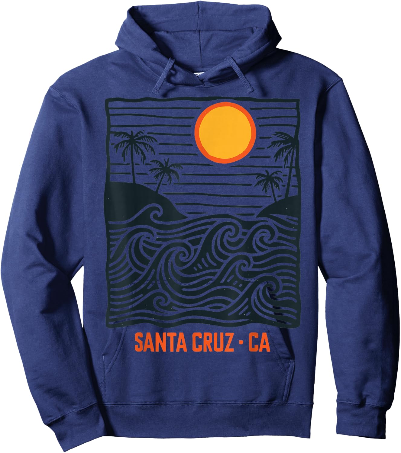 Santa Cruz Surf Wave Vintage Beach Pattern California Hoodie - Hoodie | Navy