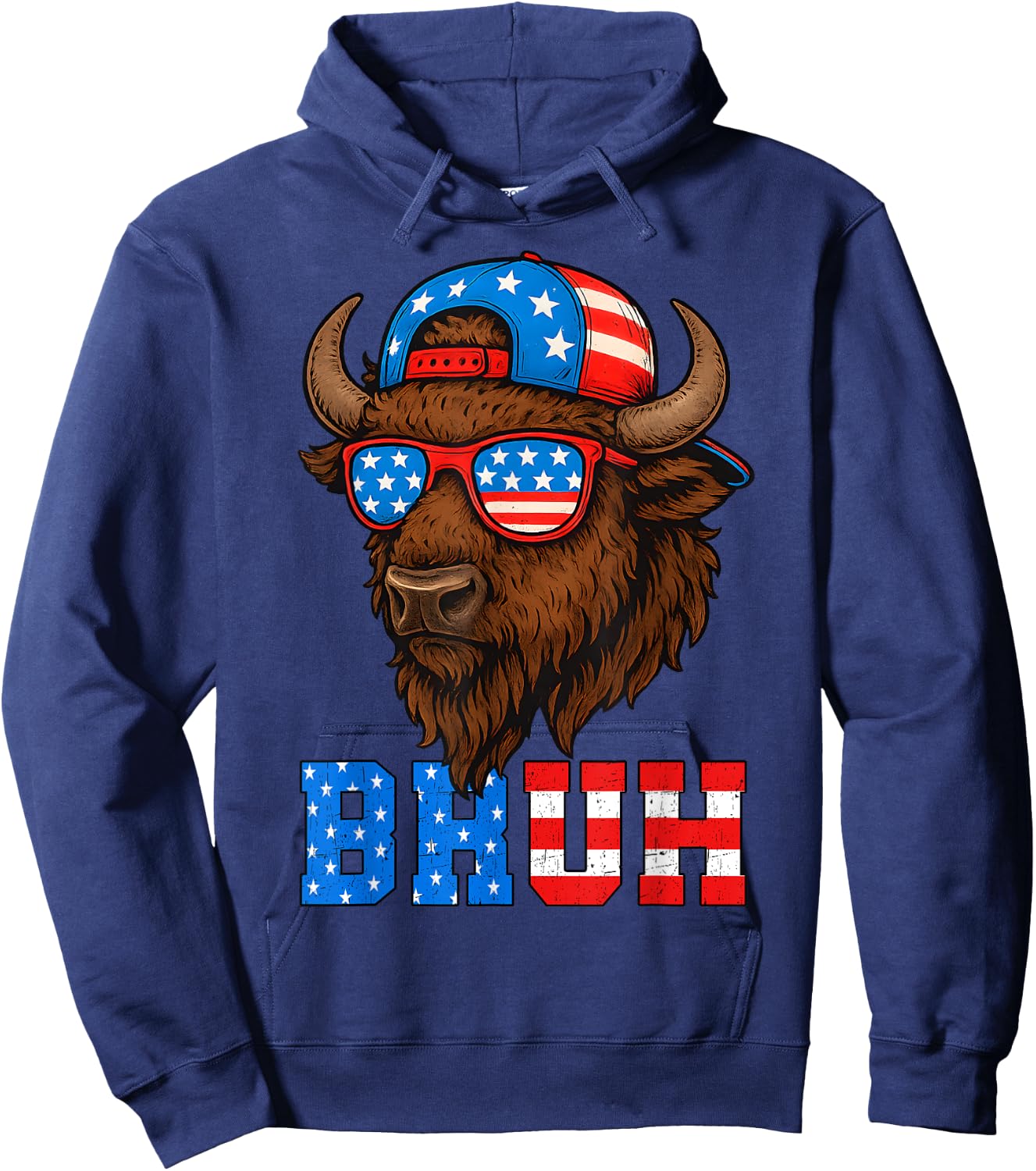 Funny Bison Bruh Patriotic 4th Of July Men Boys Kids Hoodie - Hoodie | Navy