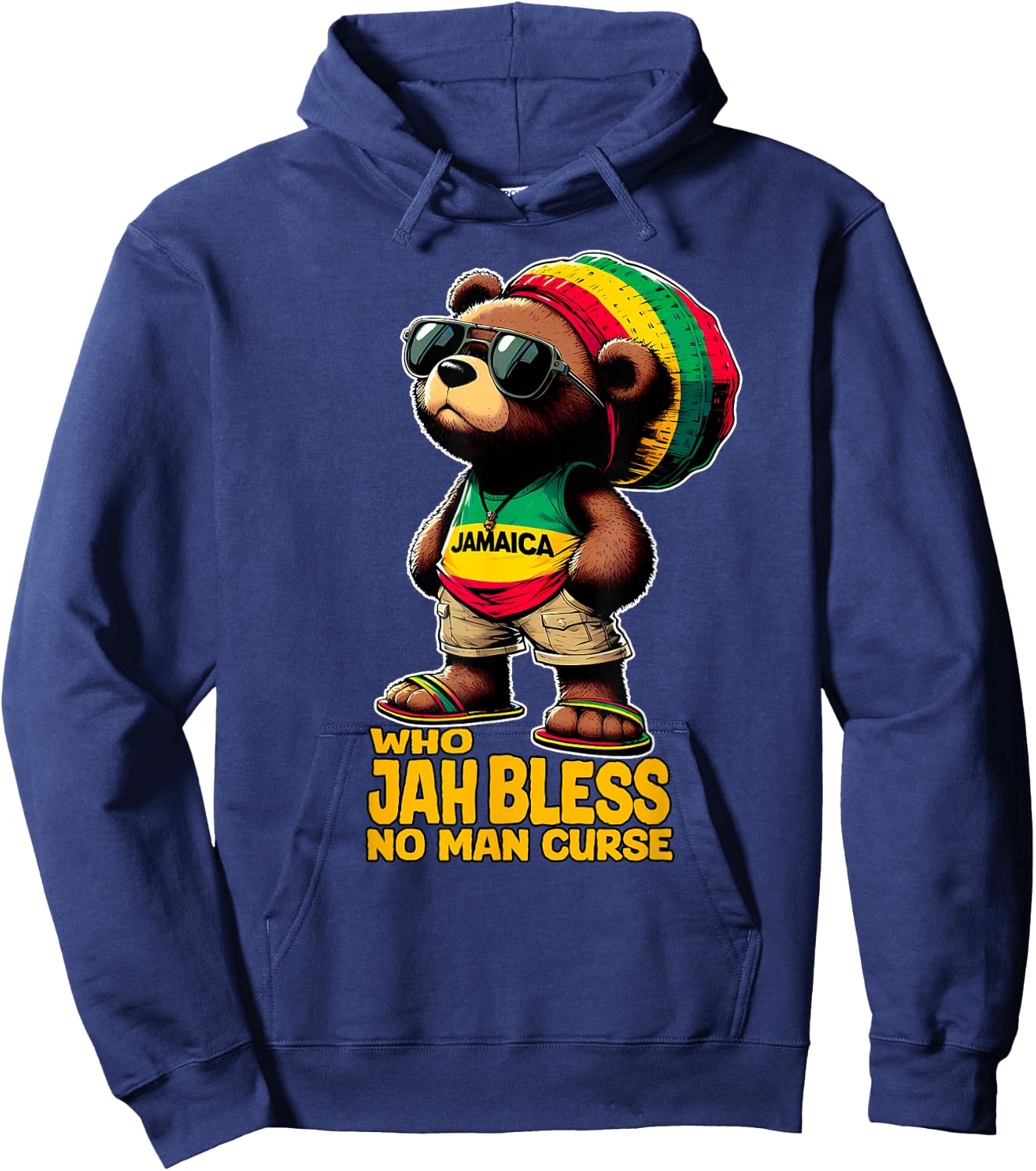 JAMAICA Cute Rasta Bear Jah Bless Reggae Roots , Black, S Hoodie - Hoodie | Navy