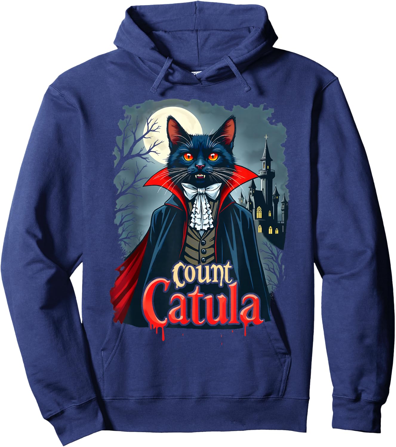 Count Catula Dracula Spooky Horror Vampire Cat Halloween Hoodie - Hoodie | Navy