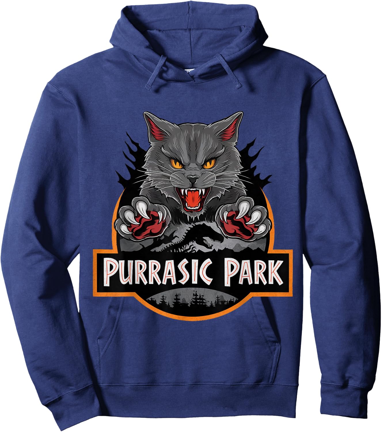 Purrasic Park Cat T-Rex Ancient Feline Dinosaur Hoodie - Hoodie | Navy