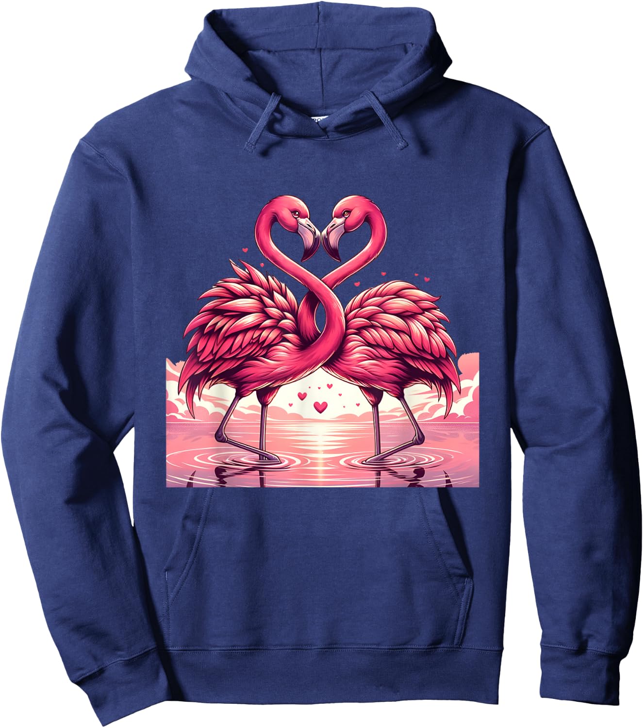 Adorable Flamingo Pair Embrace Valentine Hearts Hoodie - Hoodie | Navy