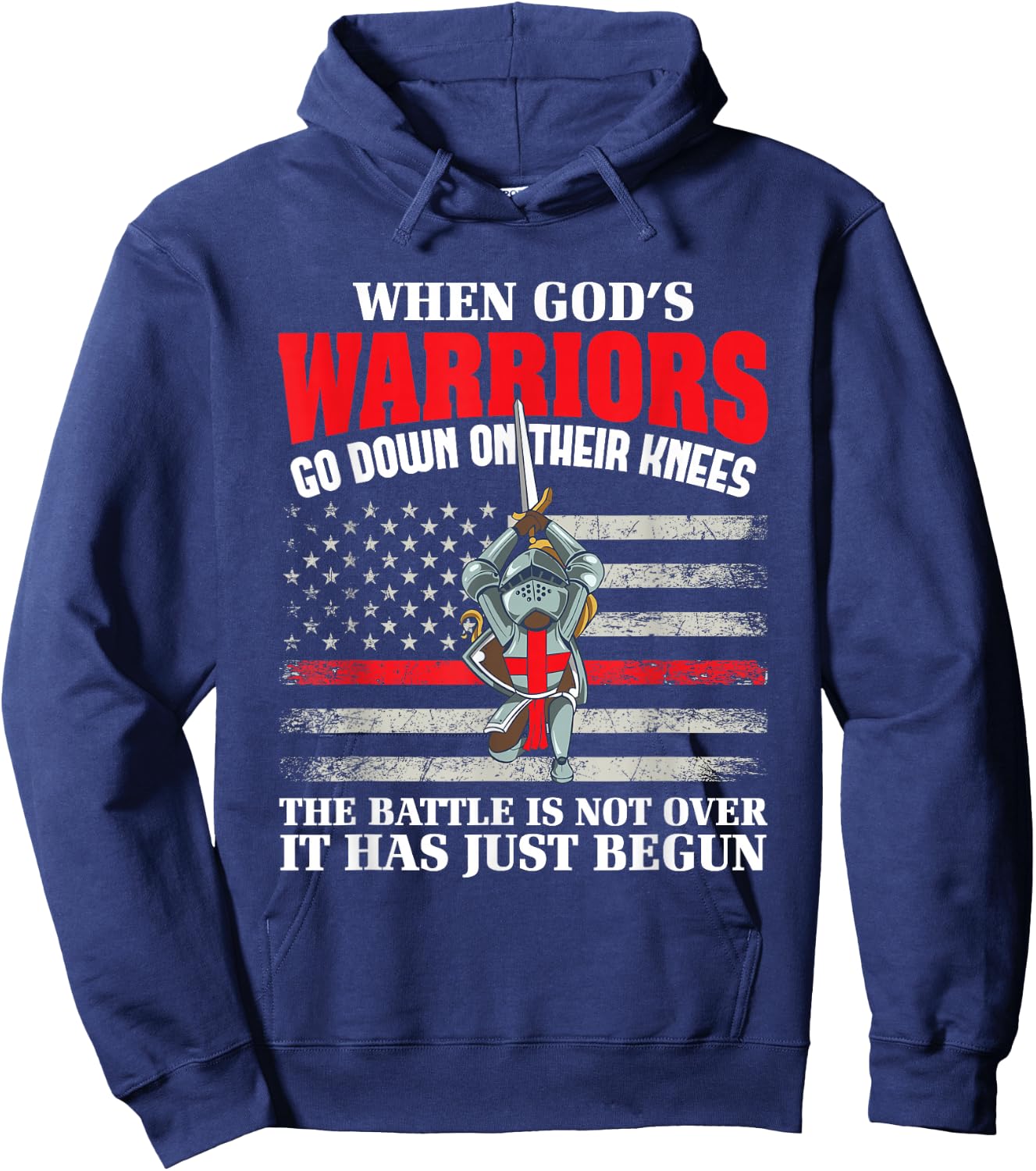 Gods Warrior Christian American Soldier US Flag Bible Prayer Hoodie - Hoodie | Navy