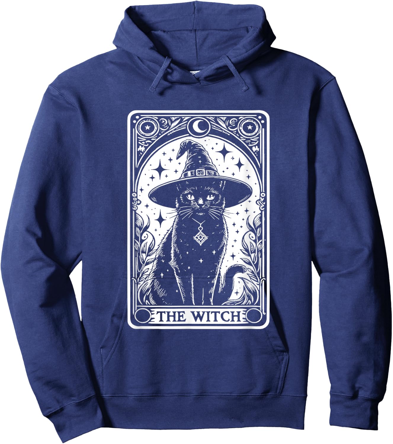 The Witch Cat Halloween Vintage Gothic Tarot Card , black Hoodie - Hoodie | Navy