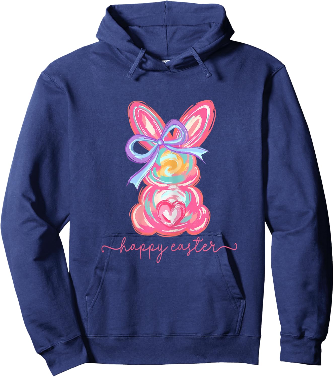 Happy Easter Day Bunny Rabbit Brushstroke Women Girl Hoodie - Hoodie | Navy