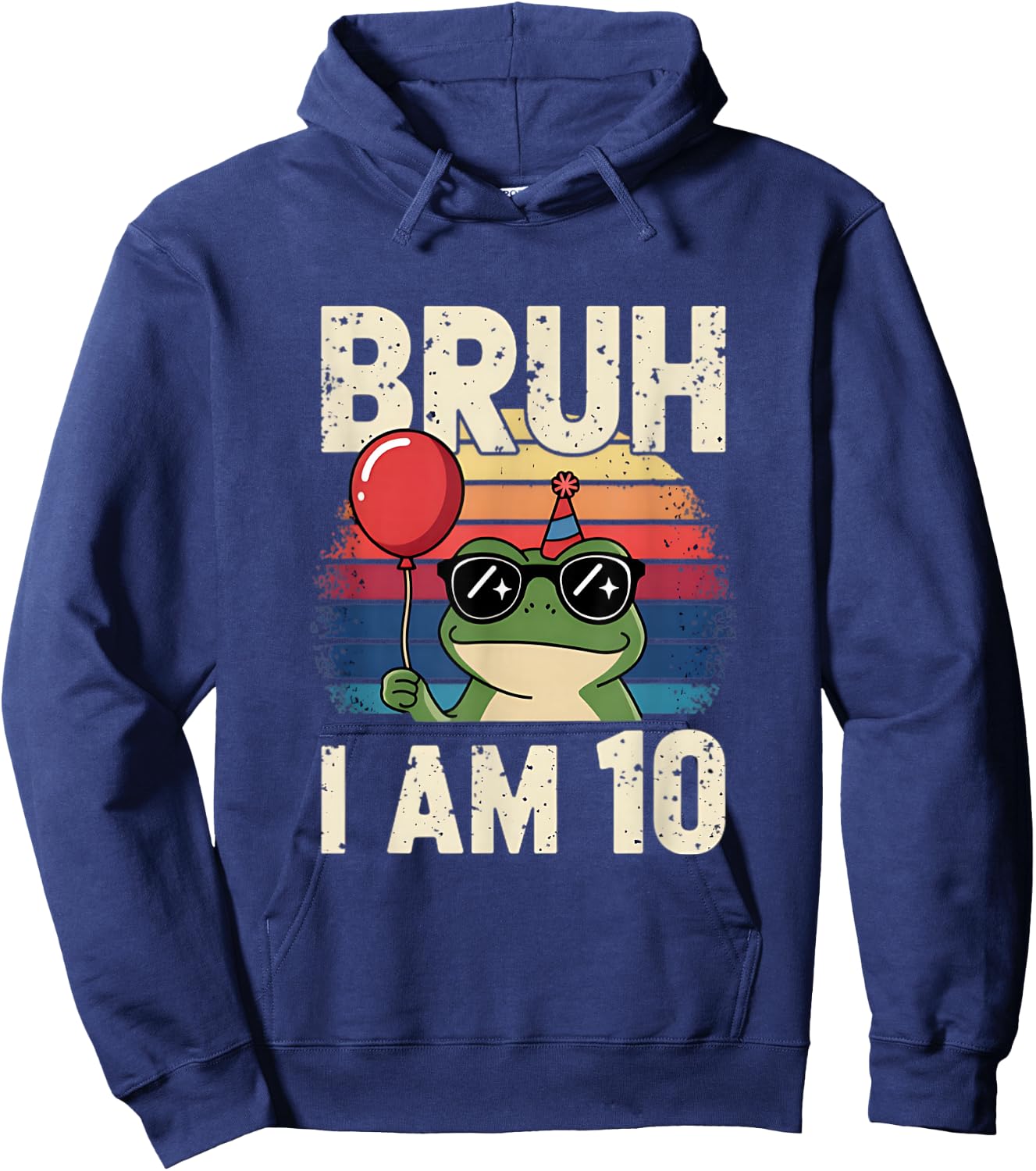 Bruh I Am 10 Frog Kids 10th Birthday Party Retro Sunset Hoodie - Hoodie | Navy
