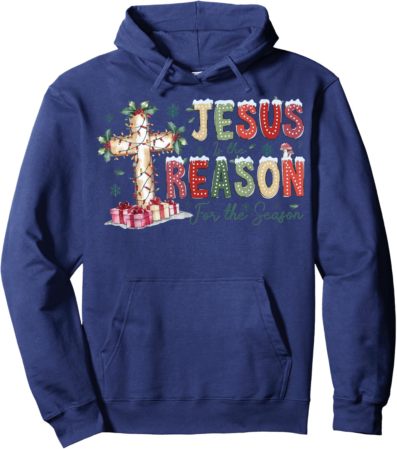 Jesus Is The Reason For The Season Religious Christmas Cross Hoodie - Hoodie | Navy