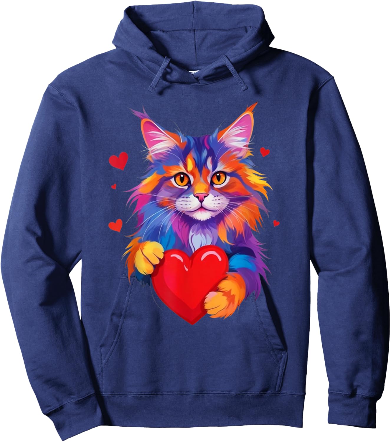 Chemise Maine Coon Cat - Graphique coloré Maine Coon Heart Hoodie - Hoodie | Navy
