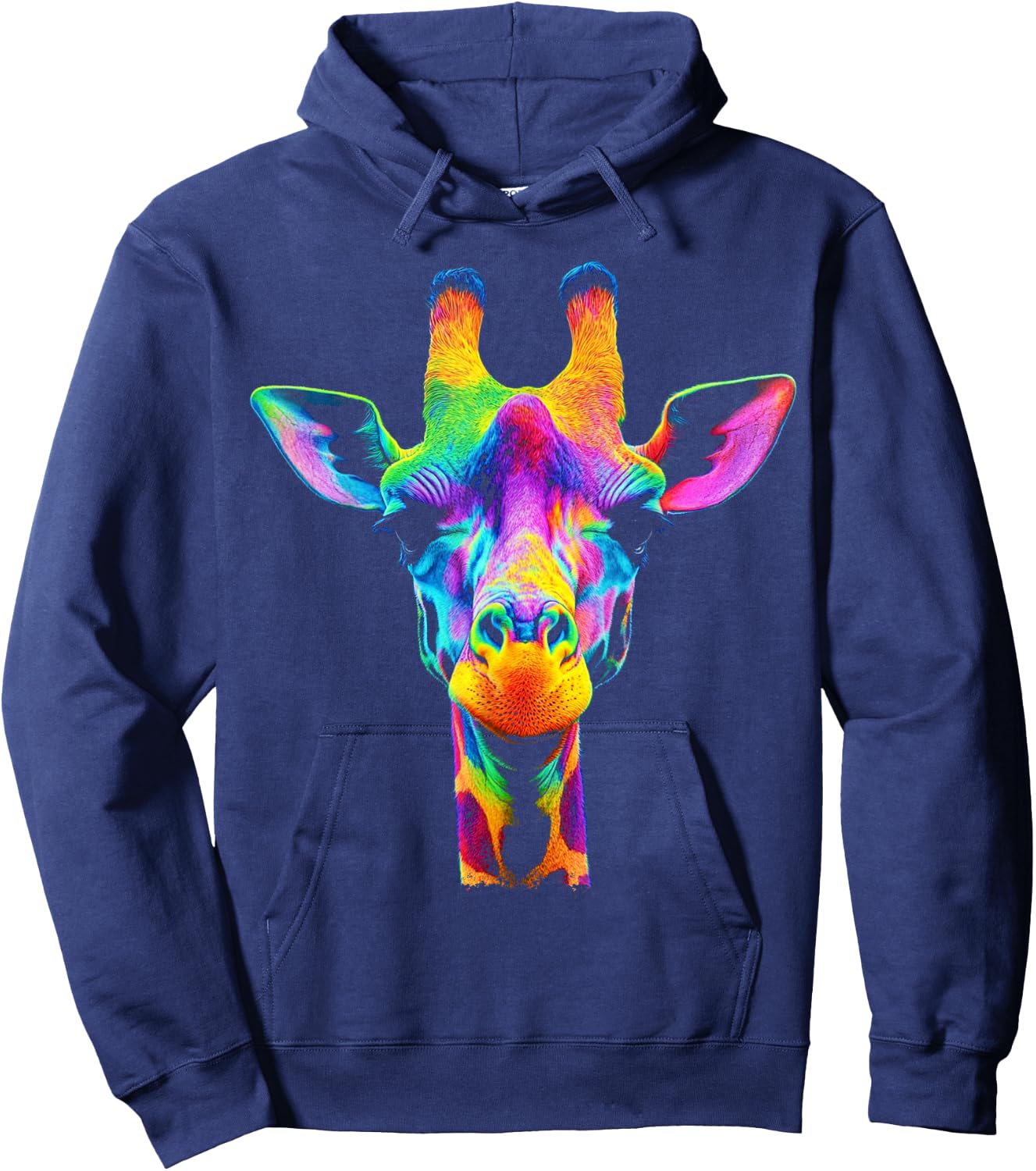 Design With A Giraffe On It Rainbow Giraffe On A Hoodie - Hoodie | Navy