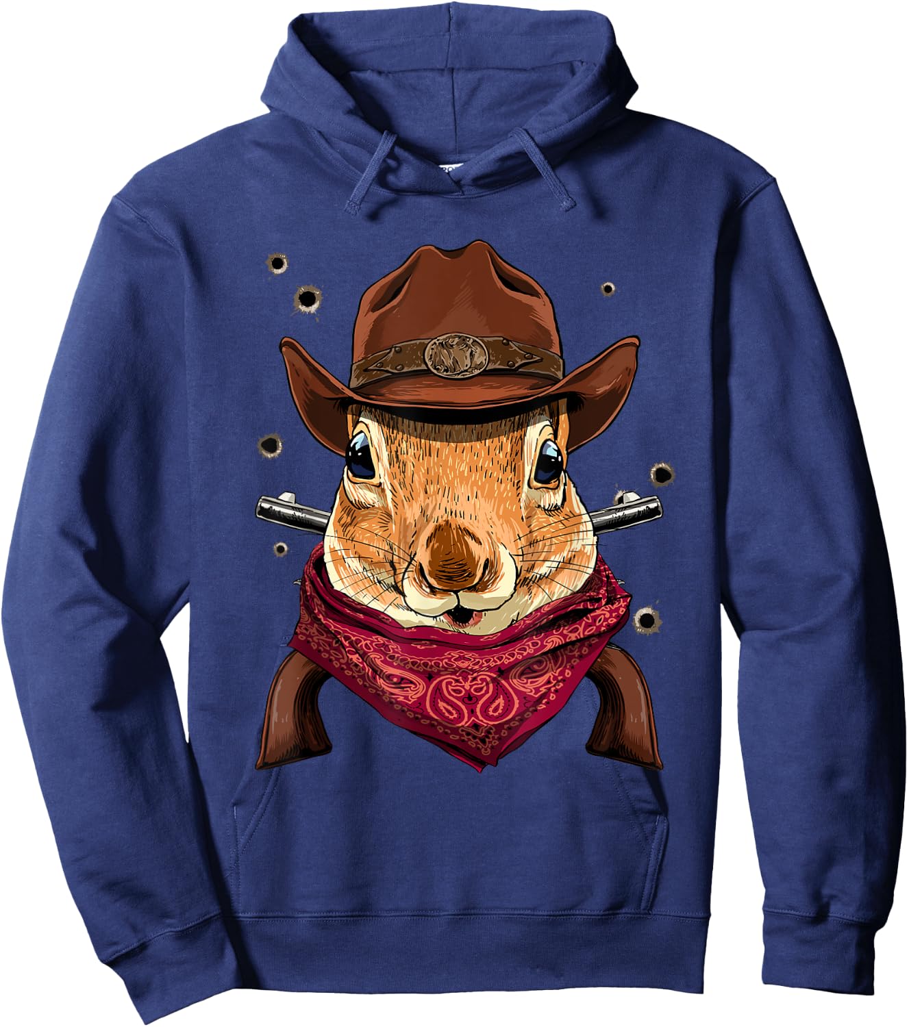 Cowboy Squirrel Western Rodeo Cowboy Hat and Bandana Hoodie - Hoodie | Navy