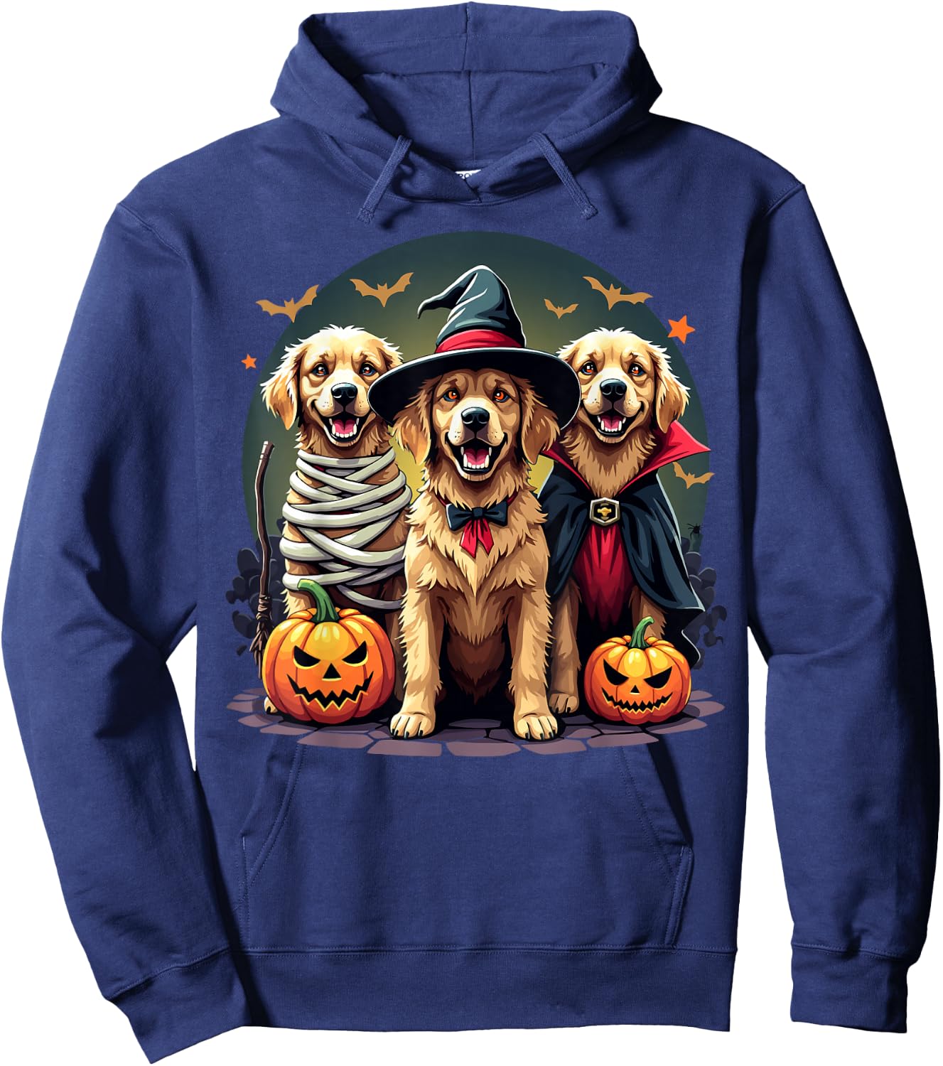 Golden Retriever Halloween Costume Party Witch Mummy Vampire Hoodie - Hoodie | Navy