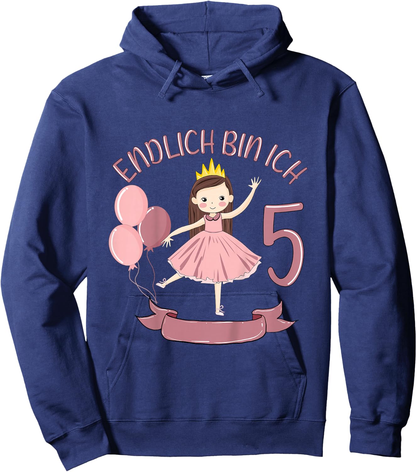 Kids 5 Years Princess Finally Bin I 5 Girls 5th Birthday , black Hoodie - Hoodie | Navy